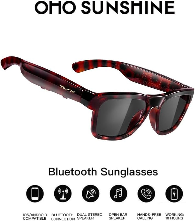 Oho Smart Glasses,Polarized Sunglasses with Bluetooth Speaker,Athletic/Outdoor UV Protection and Voice Control,Unisex(Grey Lens)
