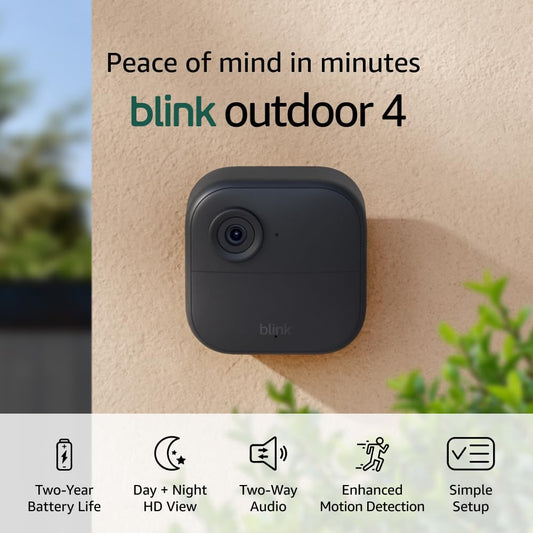 Outdoor 4 (Newest Model), Wire-Free Smart Security Camera, Two-Year Battery Life, Two-Way Audio, HD Live View, Enhanced Motion Detection, Works with Alexa – 3 Camera System