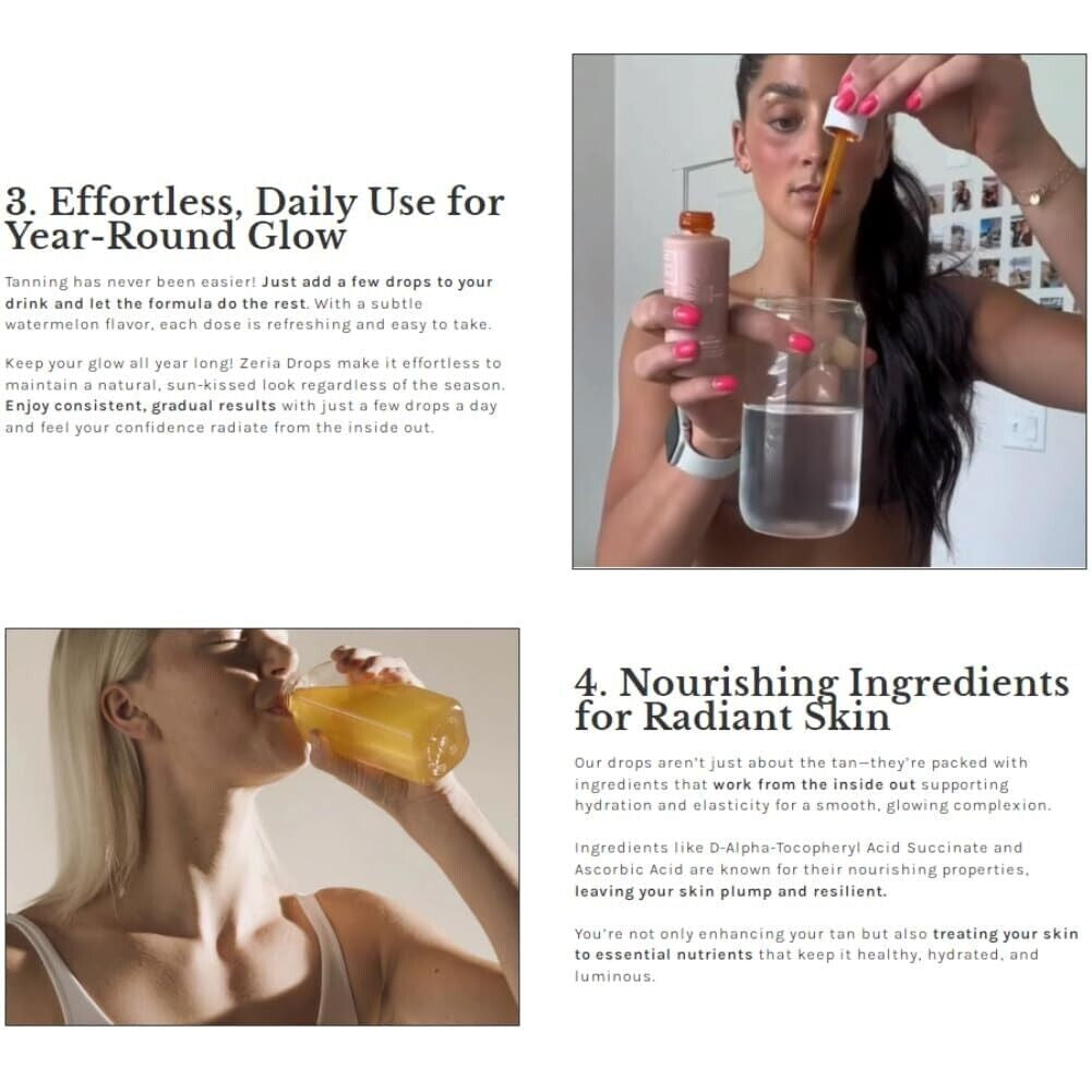 3X Zeria Drops Sunless Tanning Drops Natural Boost Melanin Enhancing Skin Tone