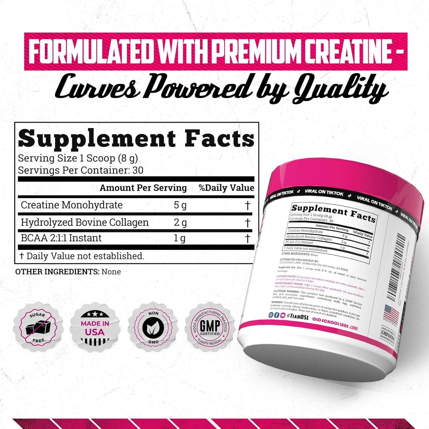 Creatine for Women Post-Workout Supplement - 5000Mg Creatine, 2000Mg Hydrolyzed Bovine Collagen & BCAA 2:1:1 for Lean Muscle Growth, Fast Recovery & Stamina - 30 Servings