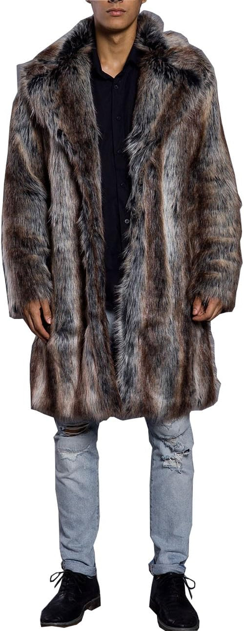 Men'S Luxury Faux Fur Coat Jacket Winter Warm Long Coats Overwear Outwear