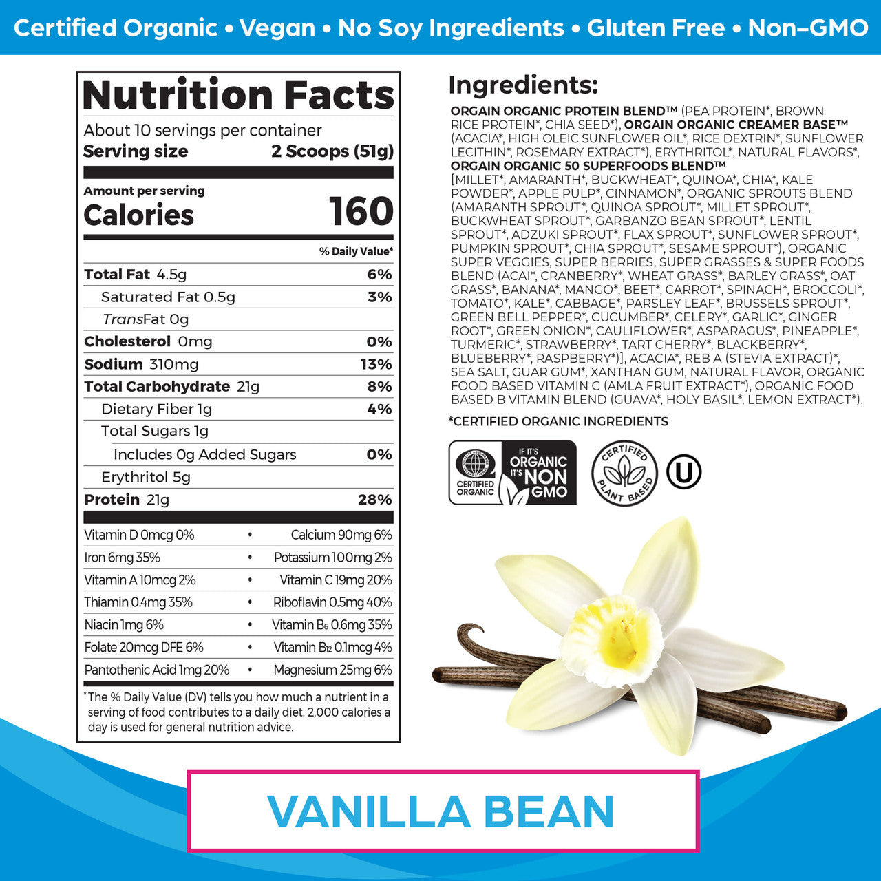 Orgain Organic Plant Protein Powder – Vegan Non-GMO Shake