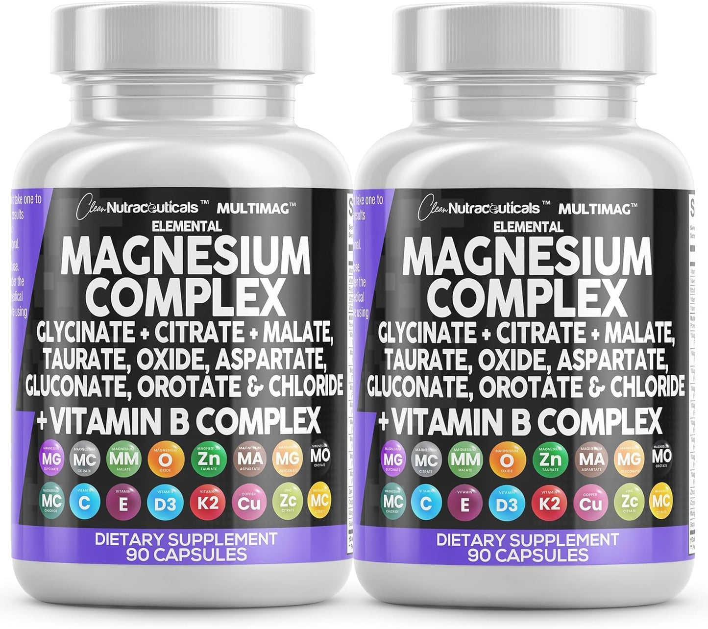 Magnesium Complex with Magnesium Glycinate Citrate Malate Oxide Taurate Aspartate Orotate & Mag Chloride, Zinc Copper Manganese & Vitamin C B1 B2 B6 B12 Complex - 1Pack