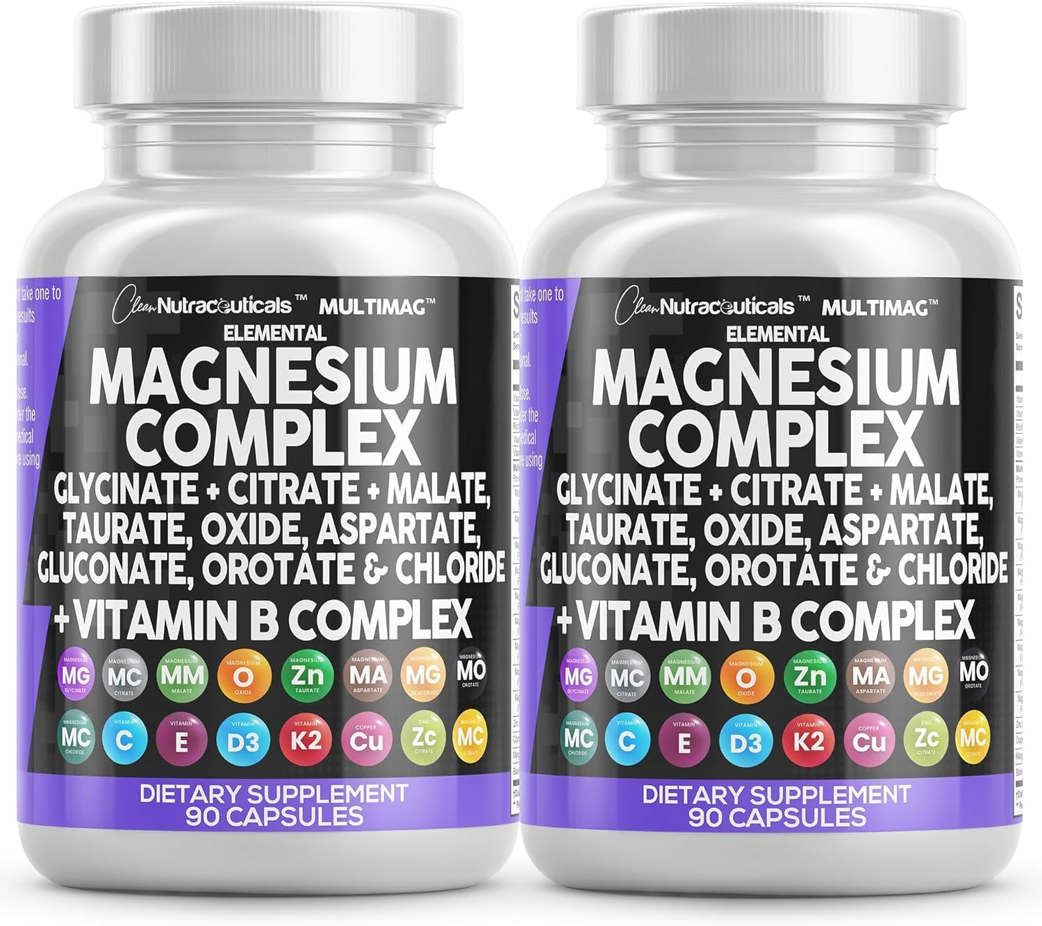 Magnesium Complex with Magnesium Glycinate Citrate Malate Oxide Taurate Aspartate Orotate & Mag Chloride, Zinc Copper Manganese & Vitamin C B1 B2 B6 B12 Complex - 1Pack