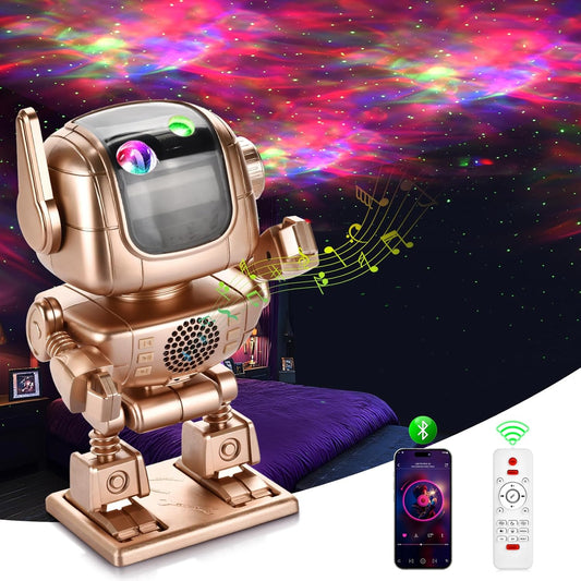 Robot Galaxy Projector, Astronaut Star Projector, LED Night Light Starry Nebula with Timer Remote Control White Noise Bluetooth Speaker, Adjustable 90° Rotation Light for Bedroom Christmas (Type A)