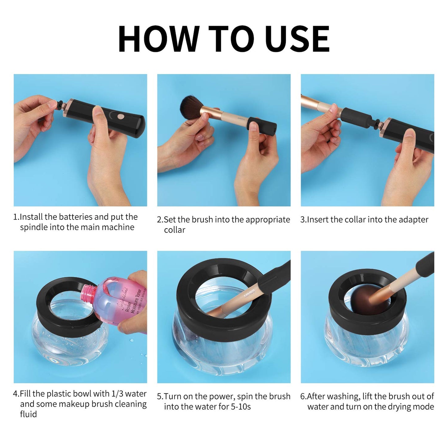 Senbowe Upgraded Makeup Brush Cleaner and Dryer Machine, Super-Fast Electric Brush Cleaner Machine with 8 Size Rubber Collars, Automatic Brush Cleaner Spinner Makeup Brush Tools