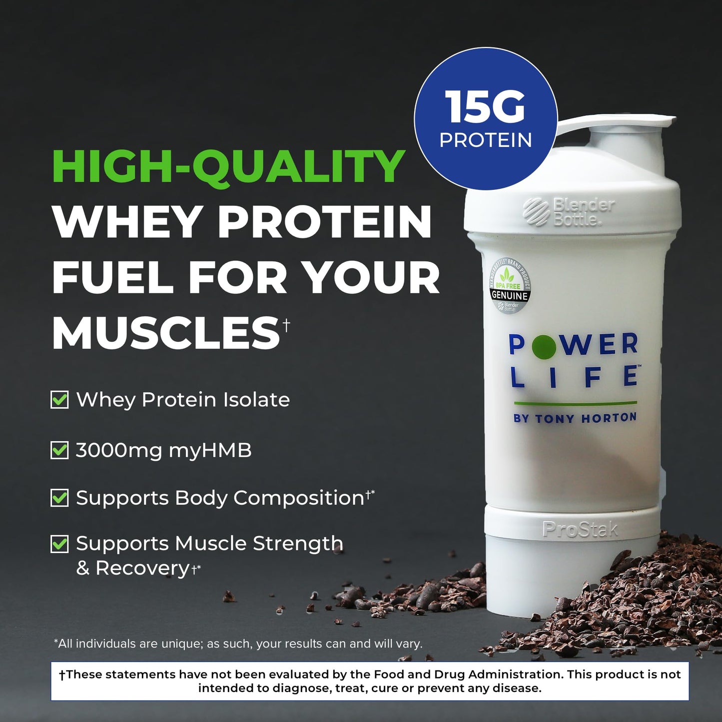 POWERLIFE Tony Horton High Impact Grass Fed Whey Protein with 3000 MG of HMB, No Sugar Added, Non-GMO, Hormone and Antibiotic Free, 15 Servings (Chocolate - New Formula)