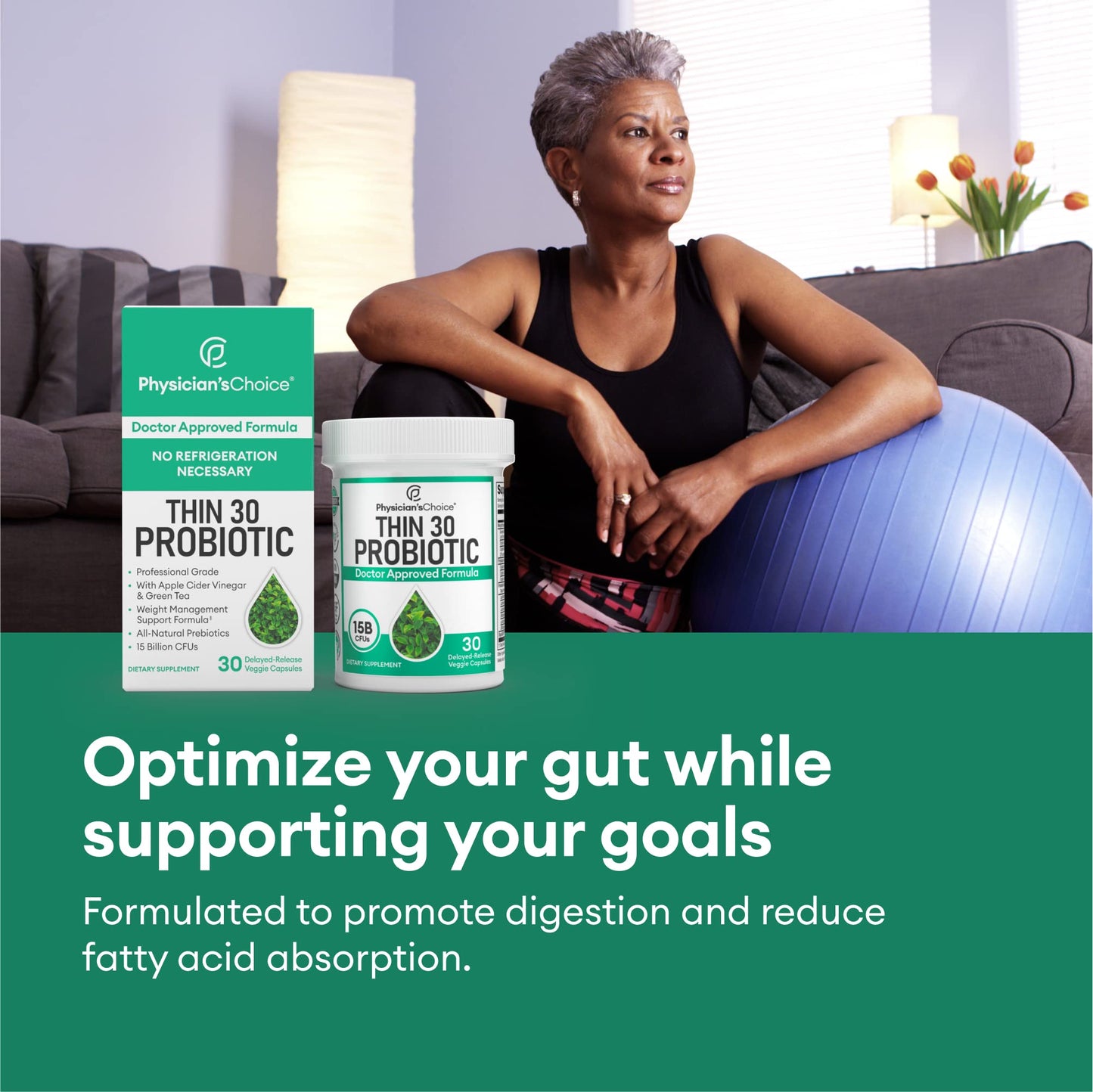 Physician's CHOICE Probiotics for Weight Management & Bloating - 6 Probiotic Strains - Prebiotics - Key ingredient Cayenne & Green Tea - Supports Gut Health - Weight Management for Women & Men - 30 CT