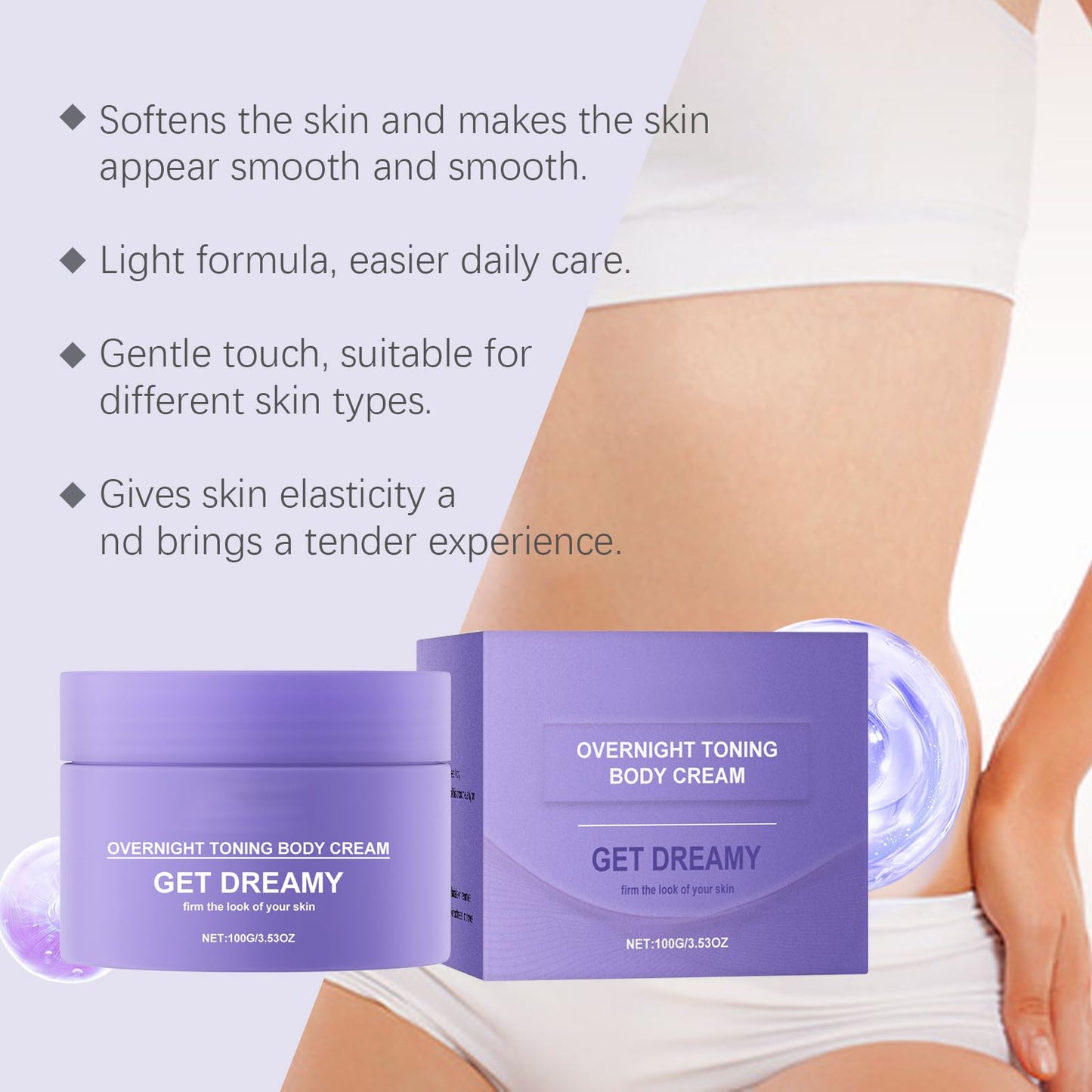 Atevke Get Dreamy Overnight Toning Whip Firming Cream, Anti Wrinkle Moisturizing Toning Whip, Smooth & Tight Skin, Body Firming Cream Cellulite Remover for Legs and Body.- violet