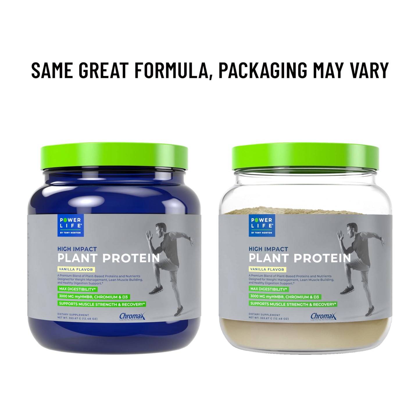 POWERLIFE Tony Horton High Impact Plant Protein Powder with 3000 MG of HMB, Plant-Based, No Sugar Added, Vegan, Keto Friendly, Non-GMO (Vanilla - New Formula)