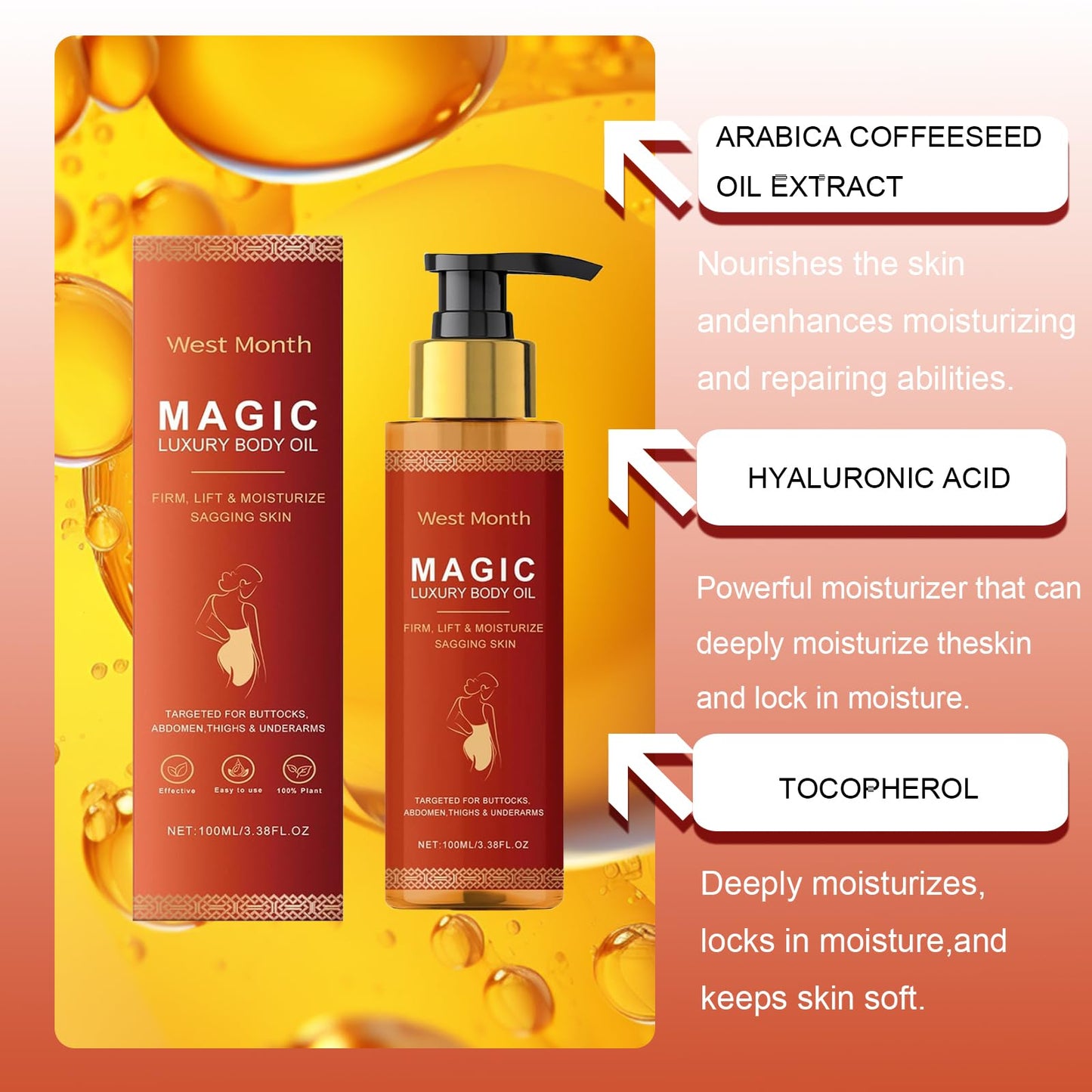 Magic Body Firming Oil, Ultra Hydrating and Firming Skin Magic Luxury Body Oil for Women Full Body Use.It Contains Vitamin E and Plant Essence Glow Oil (1Pcs)