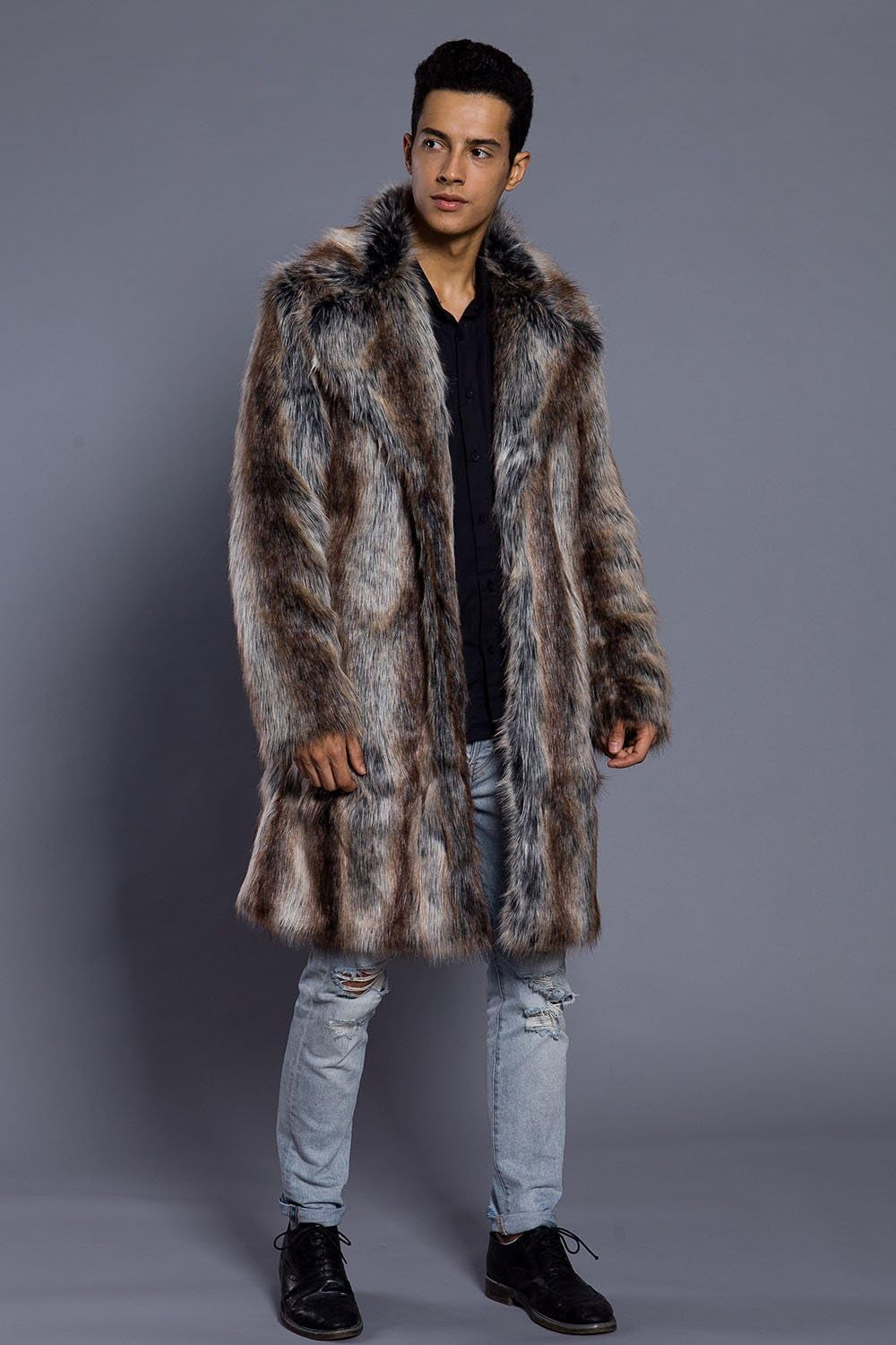 Men'S Luxury Faux Fur Coat Jacket Winter Warm Long Coats Overwear Outwear