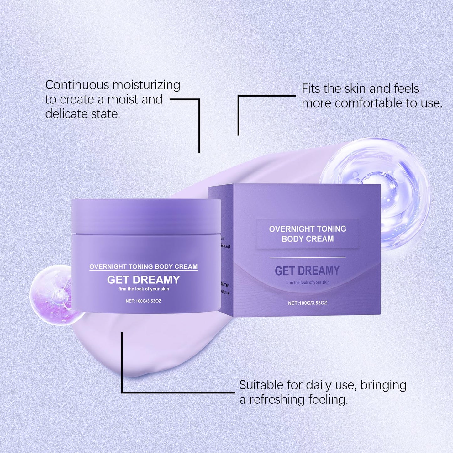 Atevke Get Dreamy Overnight Toning Whip Firming Cream, Anti Wrinkle Moisturizing Toning Whip, Smooth & Tight Skin, Body Firming Cream Cellulite Remover for Legs and Body.- violet