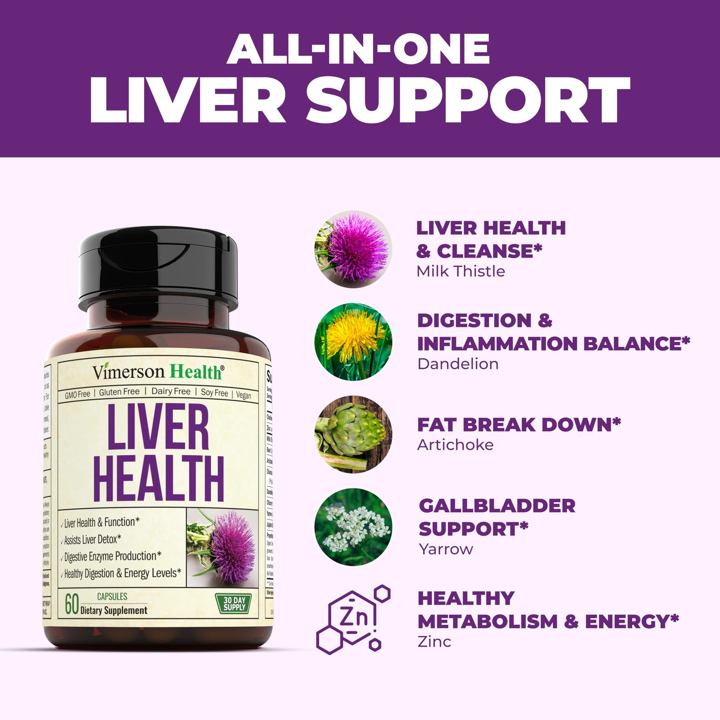 Liver Cleanse Detox & Repair - Artichoke Extract Liver Health Formula for Liver Detox - Liver Supplement with Milk Thistle, Turmeric, Ginger, Dandelion, Zinc & more for Optimal Liver Support. 60 pills