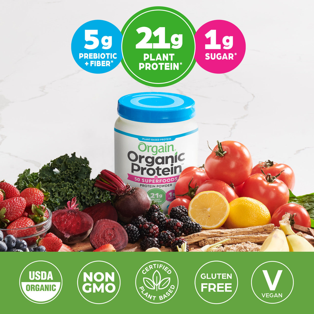 Orgain Organic Plant Protein Powder – Vegan Non-GMO Shake