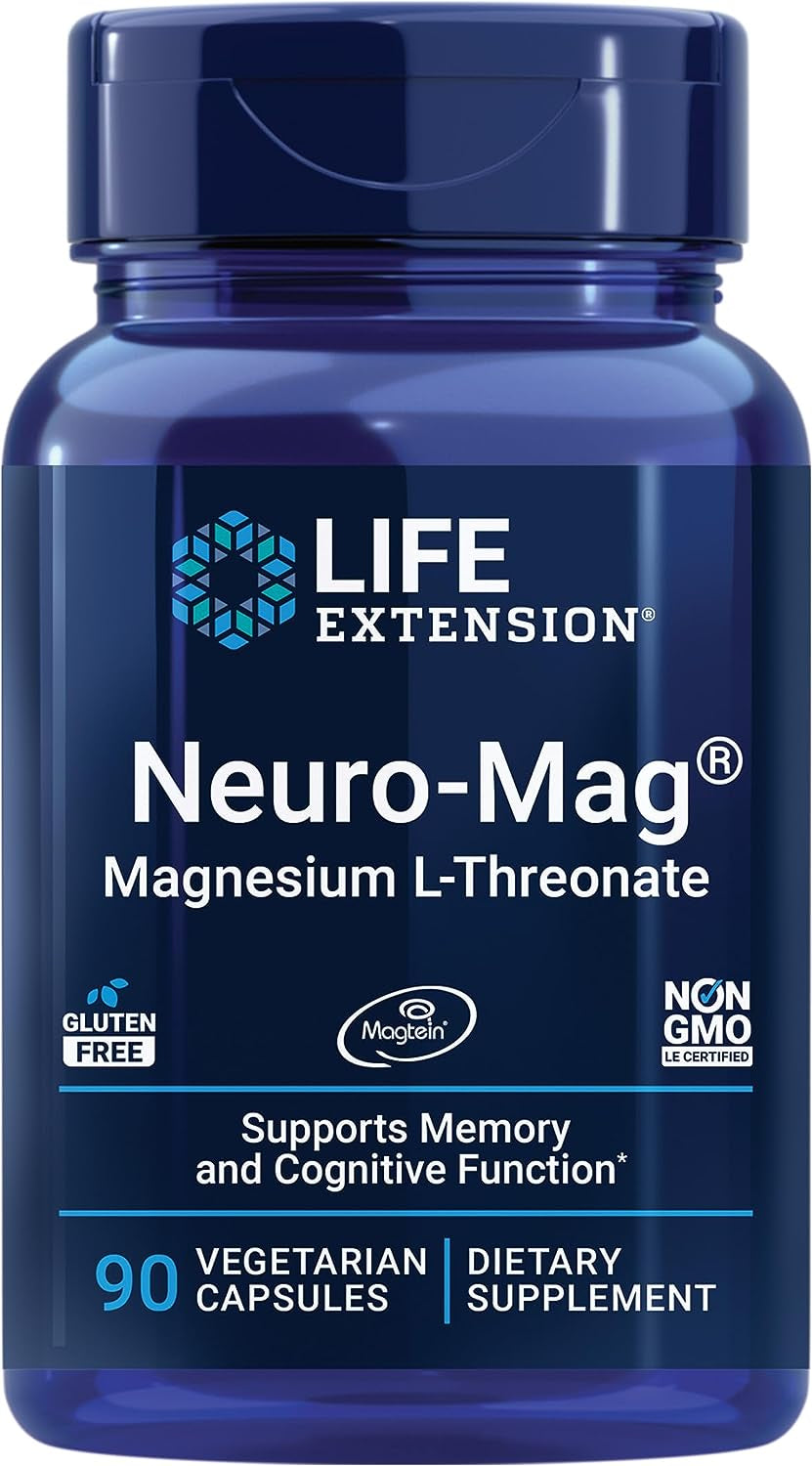 Neuro-Mag Magnesium L-Threonate, Magtein, Magnesium Supplement, Brain Health, Memory & Attention, Gluten Free, Vegetarian, Non-Gmo, 90 Vegetarian Capsules