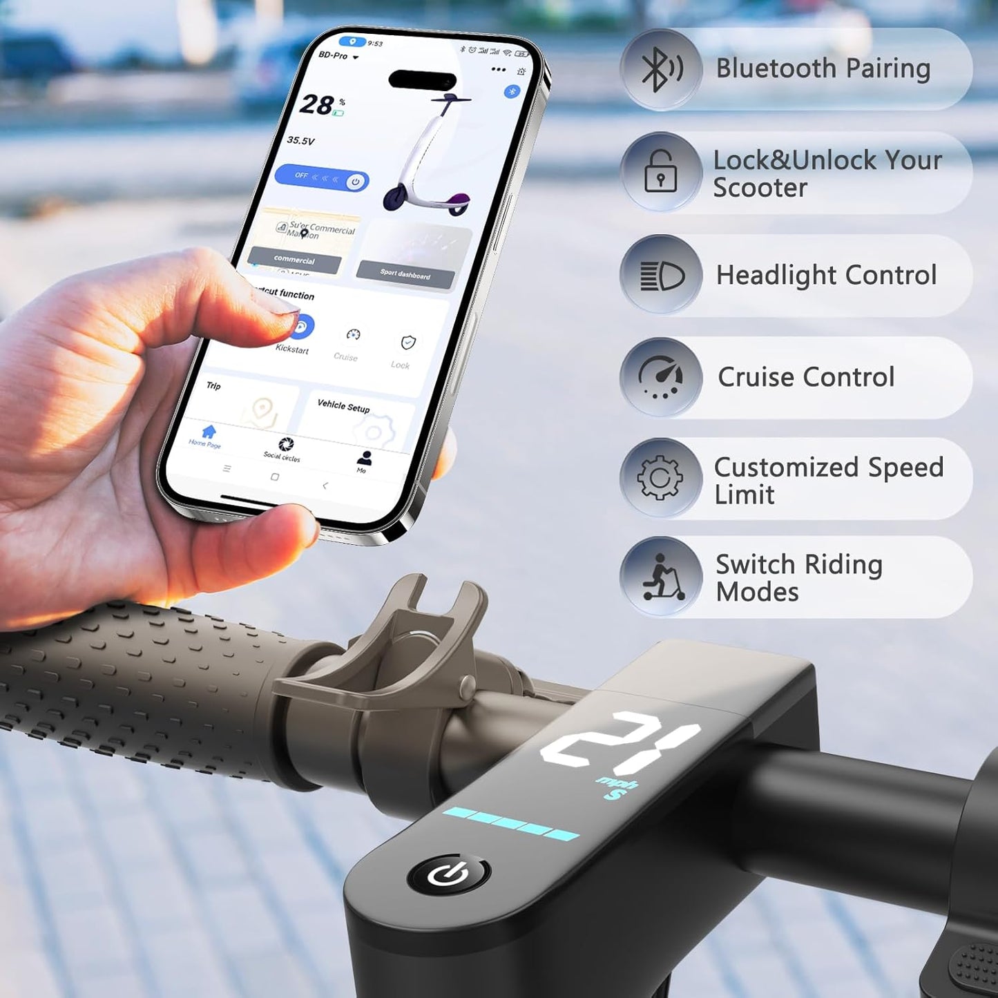 Electric Scooter, 350W/500W Powerful Motor, 8.5"/10" Solid Tires, 19/22Mph, 28/21/12 Miles Range,Dual Braking