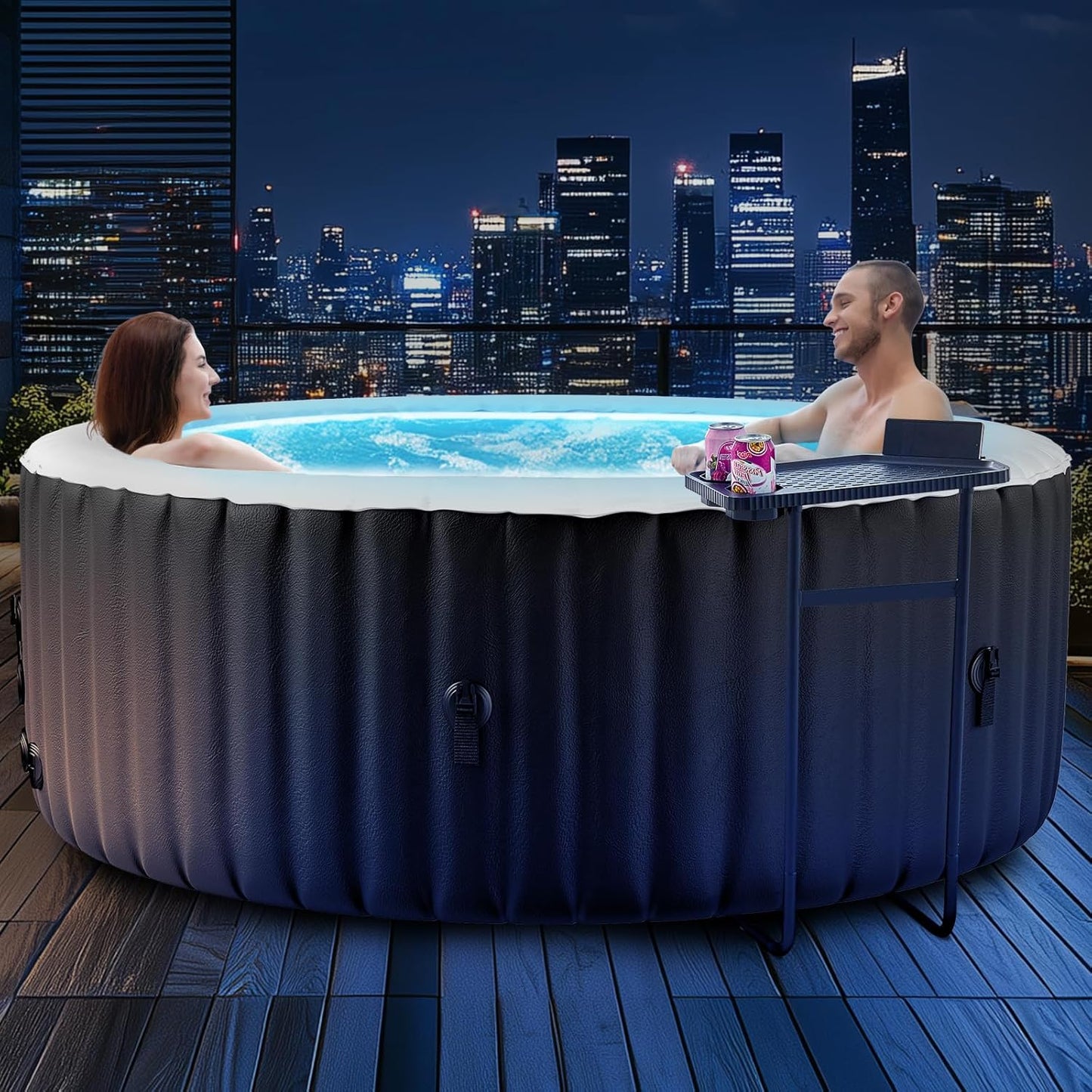 2 Person Oval Inflatable Hot Tub, 100 Air Jets, 145 Gal, Black, PVC, Oval Shape, 75' L X 47'W X 25'H