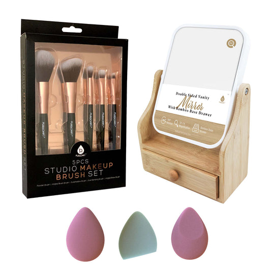 Pursonic Beauty Essentials Set – Makeup Brushes, Sponges & Vanity Mirror