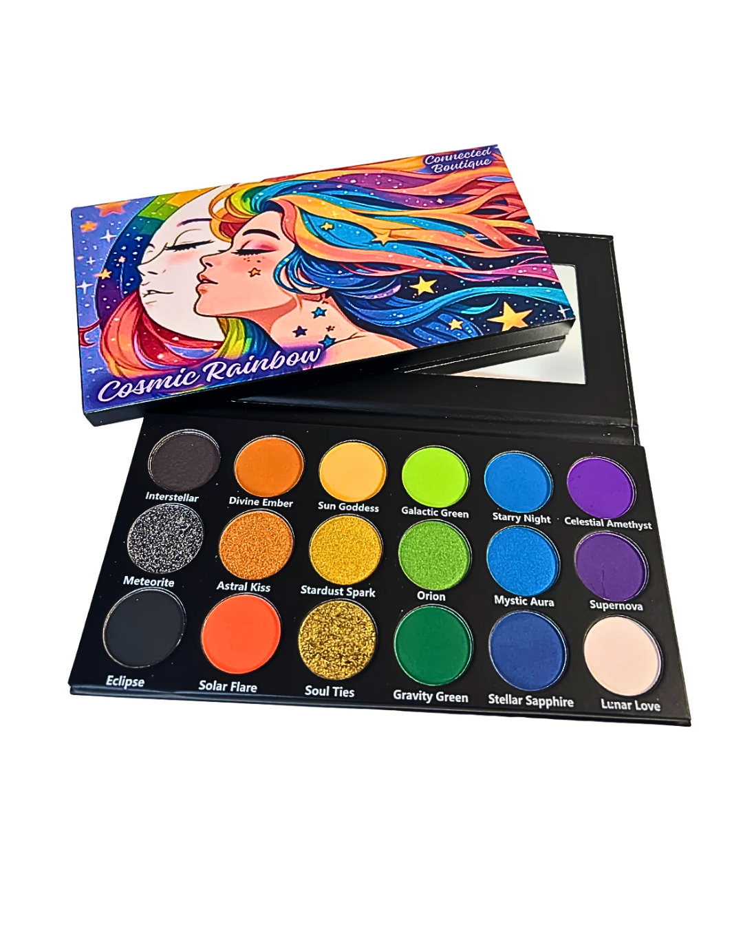 Cosmic Rainbow 18-Color Eyeshadow Palette – Shimmer & Glitter Eye Makeup Palette for Bold Looks