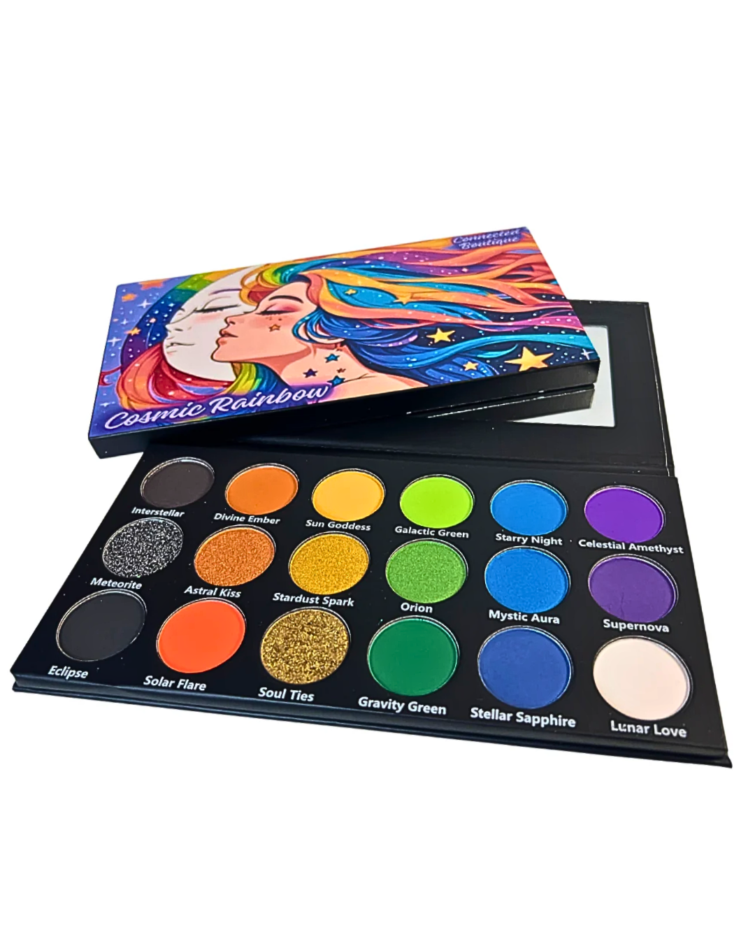 Cosmic Rainbow 18-Color Eyeshadow Palette – Shimmer & Glitter Eye Makeup Palette for Bold Looks