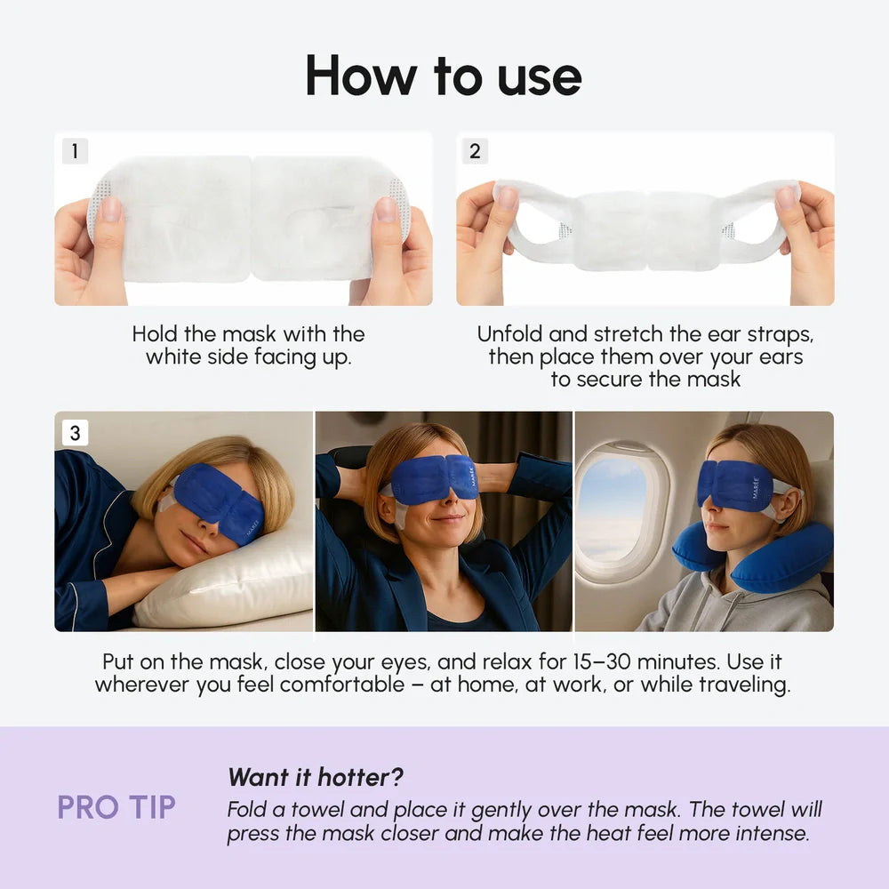 Marée® Steam Eye Mask | Self-Heating Lavender Eye Mask for Relaxation & Tired Eyes