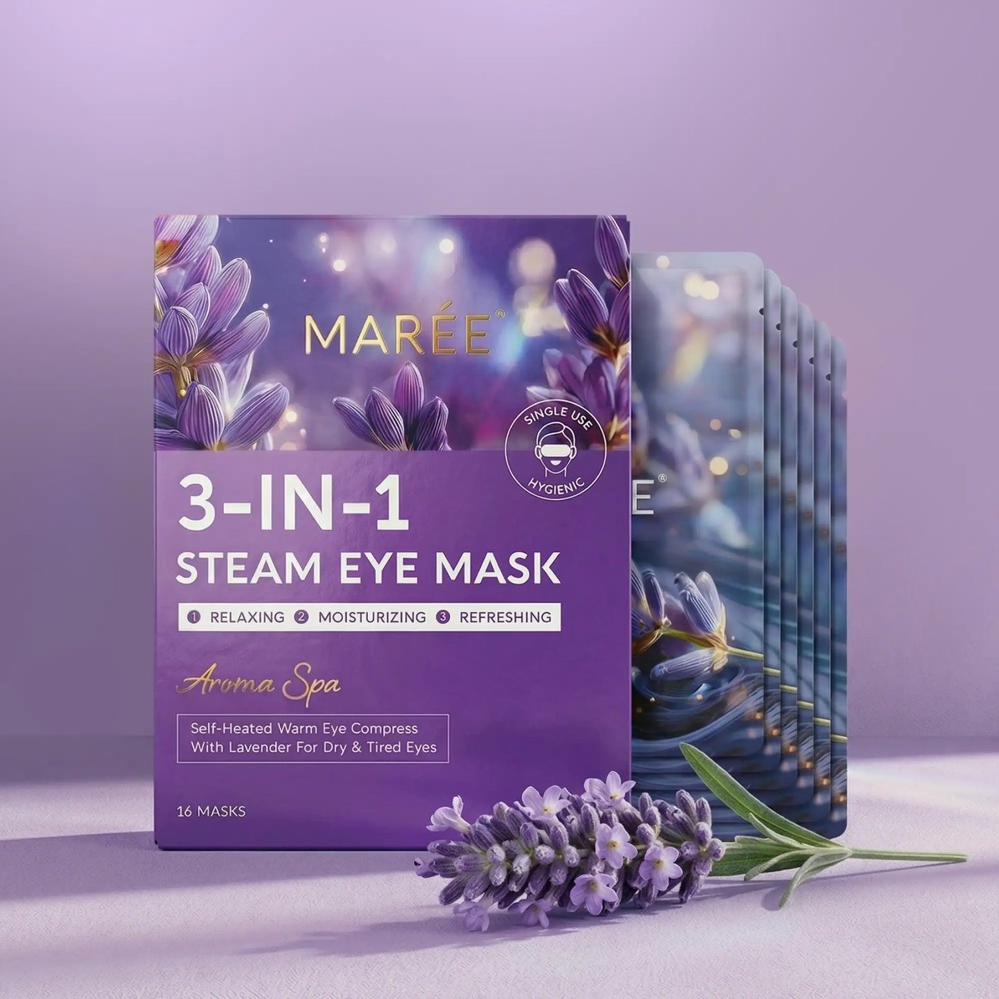 Marée® Steam Eye Mask | Self-Heating Lavender Eye Mask for Relaxation & Tired Eyes