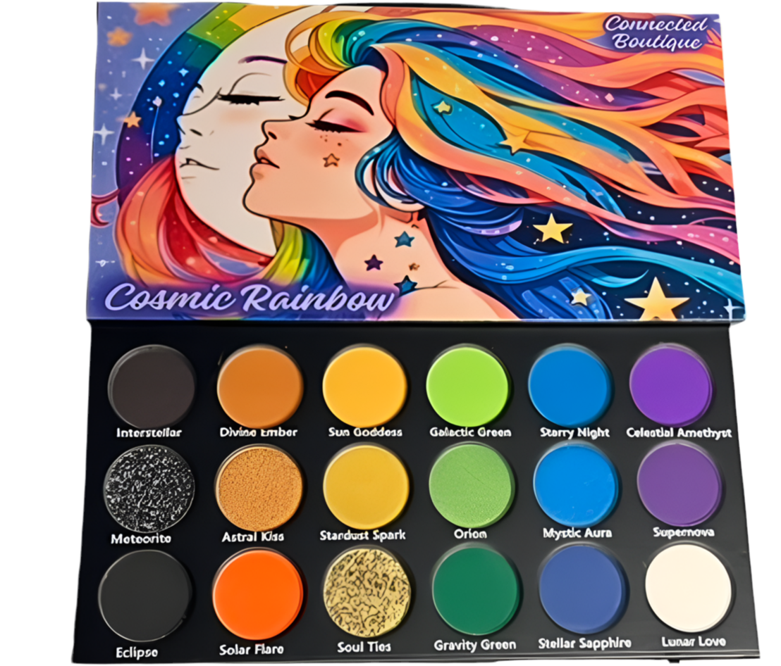 Cosmic Rainbow 18-Color Eyeshadow Palette – Shimmer & Glitter Eye Makeup Palette for Bold Looks