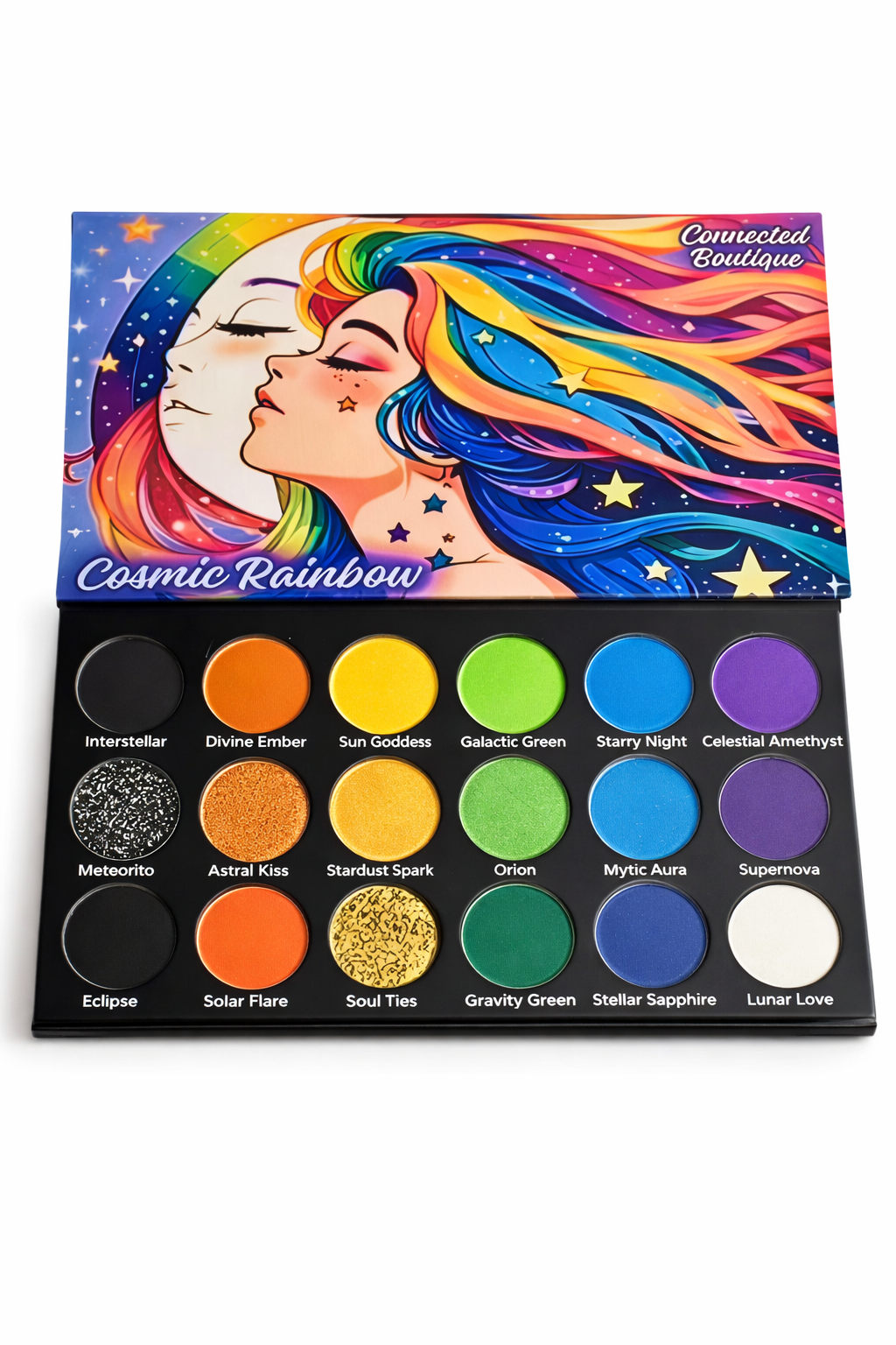 Cosmic Rainbow 18-Color Eyeshadow Palette – Shimmer & Glitter Eye Makeup Palette for Bold Looks