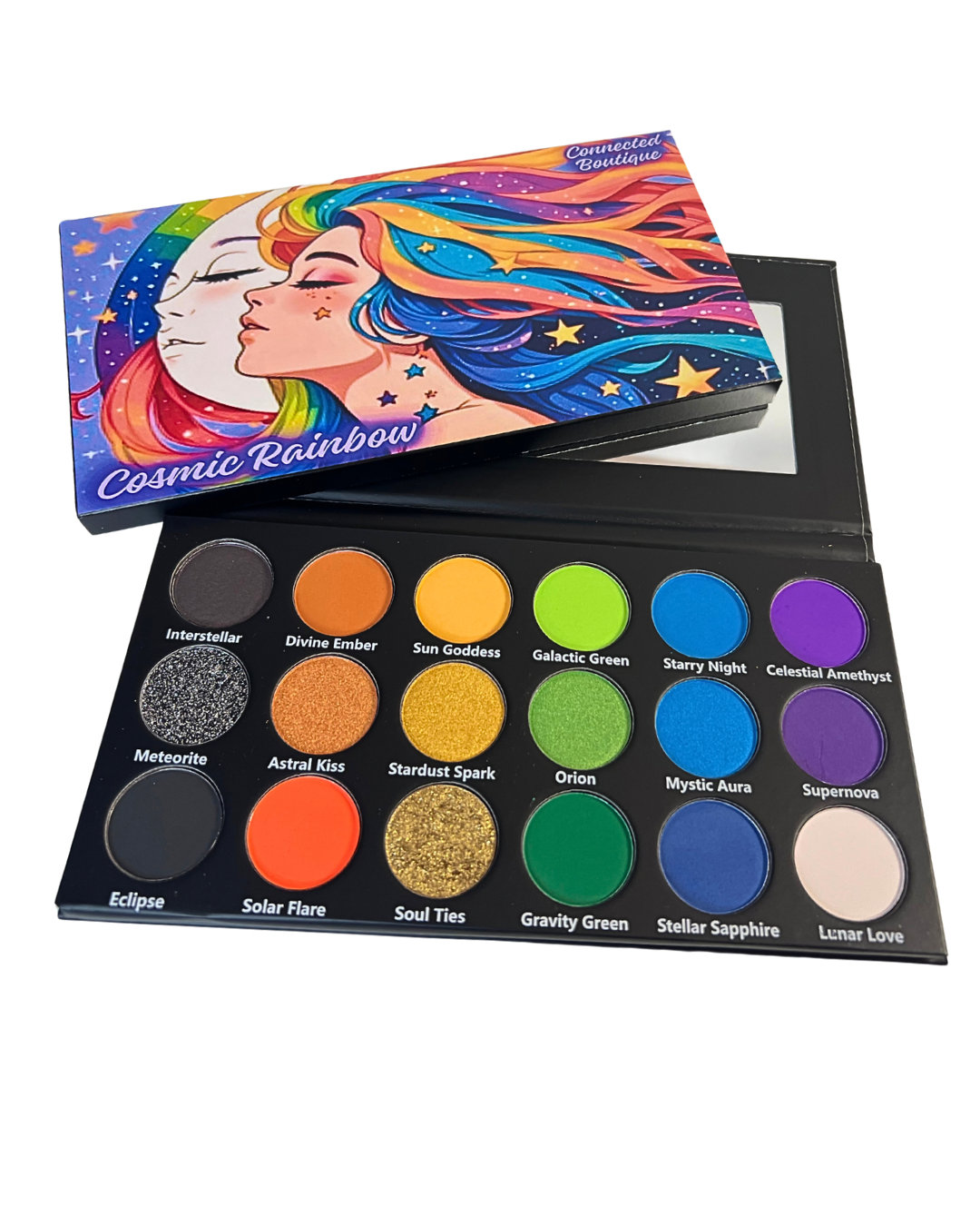 Cosmic Rainbow 18-Color Eyeshadow Palette – Shimmer & Glitter Eye Makeup Palette for Bold Looks