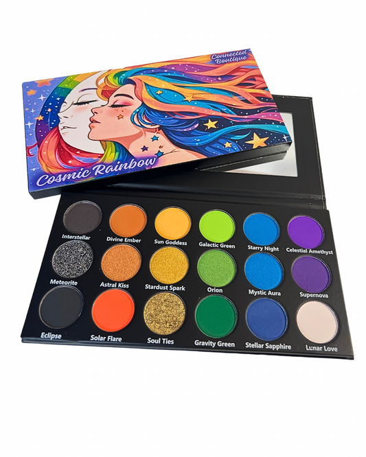 Cosmic Rainbow 18-Color Eyeshadow Palette – Shimmer & Glitter Eye Makeup Palette for Bold Looks