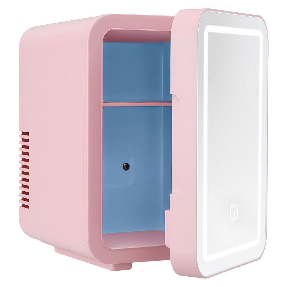 Glacio Mini Skincare Fridge 4L – Pink LED Mirror Beauty Cooler & Warmer