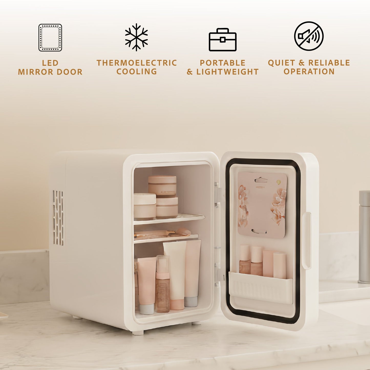 Pursonic Mini Beauty Fridge with LED Mirror Door – Skincare Cooler Organizer