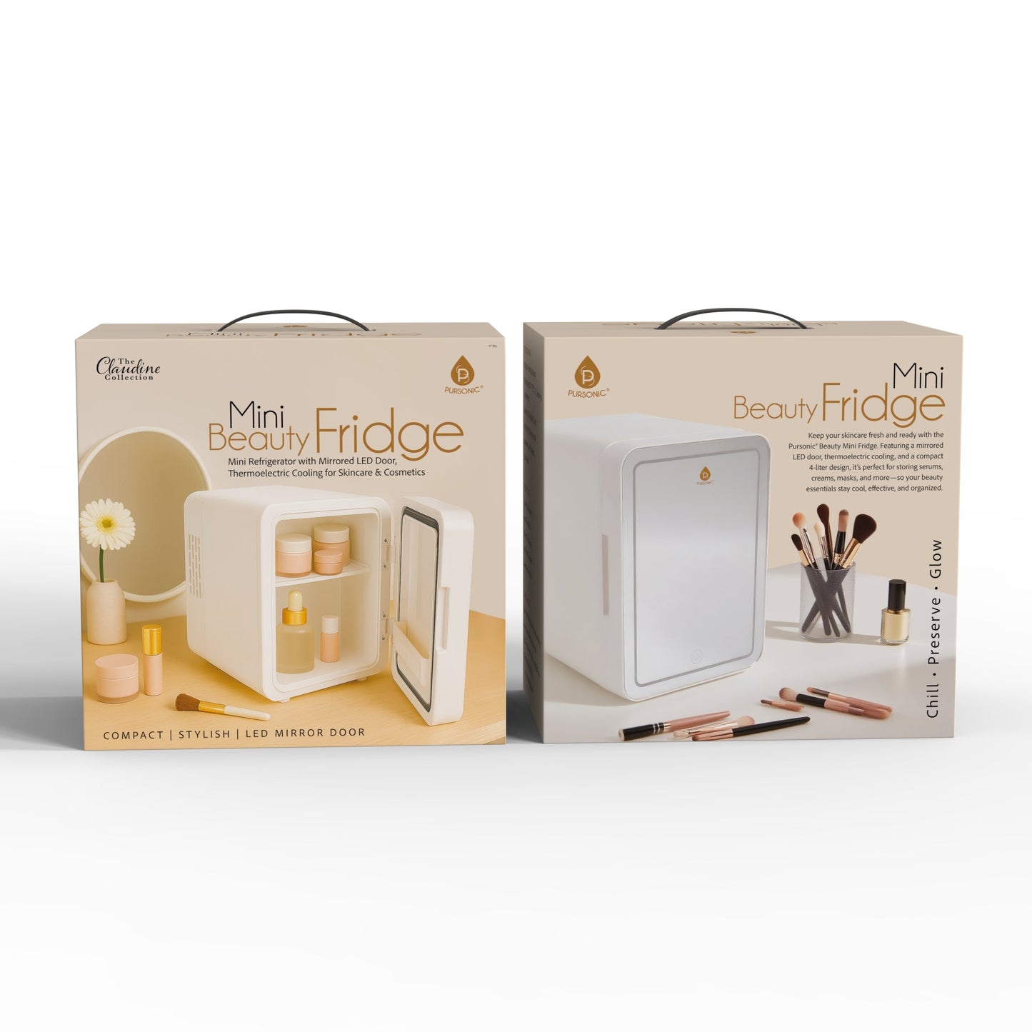 Pursonic Mini Beauty Fridge with LED Mirror Door – Skincare Cooler Organizer