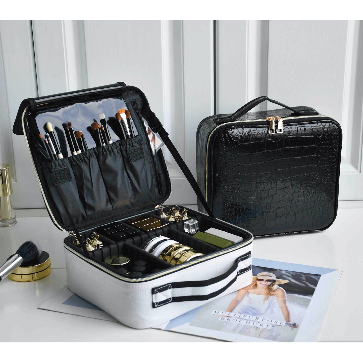 New PU Leather Cosmetic Bag for Women Multi-Functional Portable Travel Storage Makeup Case