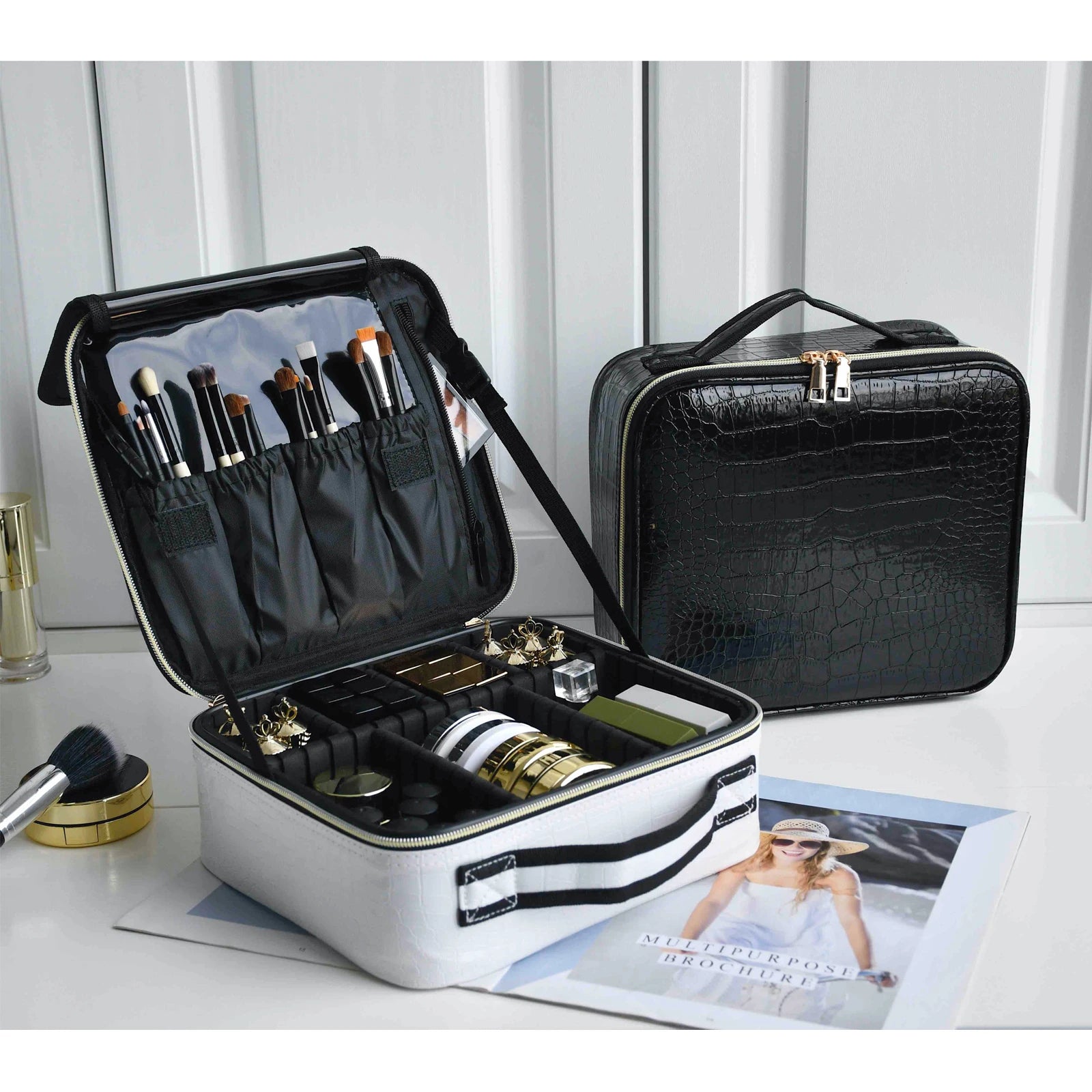 New PU Leather Cosmetic Bag for Women Multi-Functional Portable Travel Storage Makeup Case