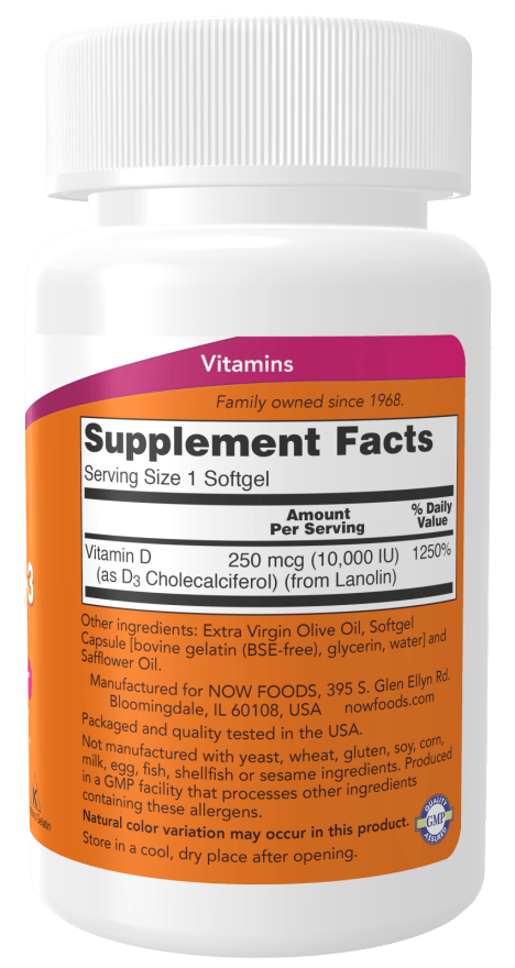 NOW Foods Vitamin D-3 10,000 IU High Potency