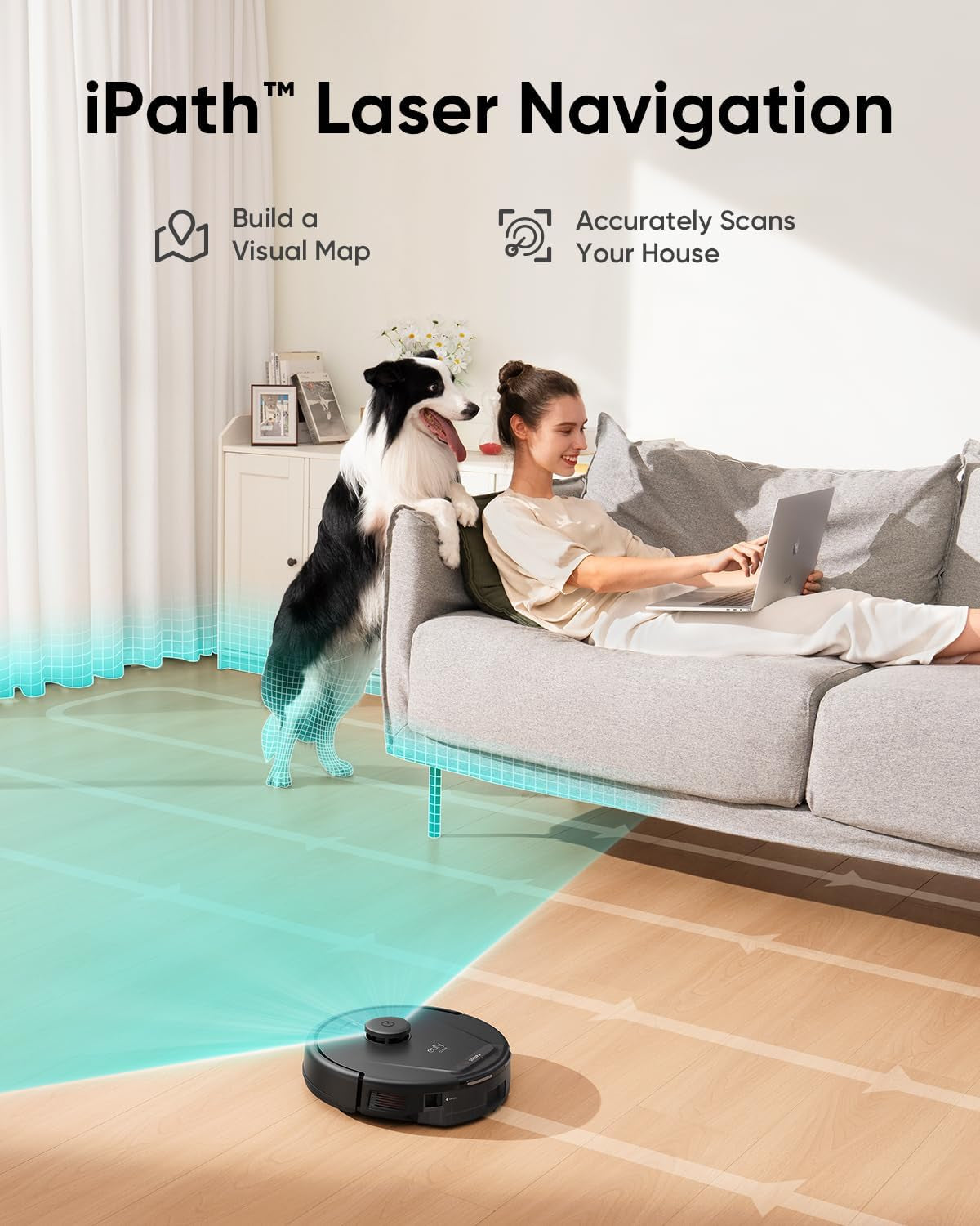 L60 Robot Vacuum, Ultra Strong 5,000 Pa Suction, Ipath Laser Navigation, for Deep Floor Cleaning, Ideal for Hair, Hard Floors