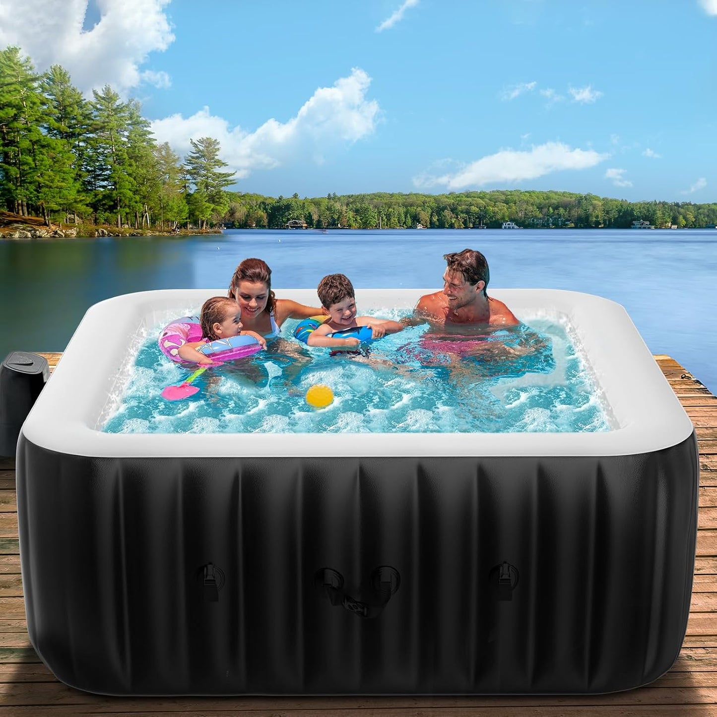 Inflatable Hot Tub, 4-6 Person Polygon Portable Blow up Hot Tub, Leak-Proof PVC Outdoor Spa with 130 Strong Air Jets, Heater Pump and Insulated Cover, 77” X 77”X 25”
