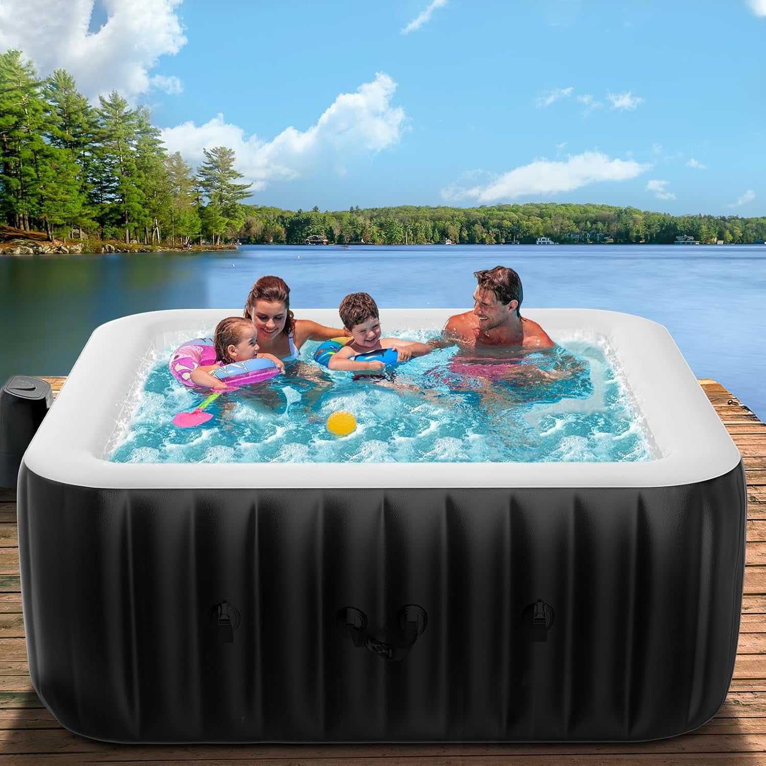 Inflatable Hot Tub, 4-6 Person Polygon Portable Blow up Hot Tub, Leak-Proof PVC Outdoor Spa with 130 Strong Air Jets, Heater Pump and Insulated Cover, 77” X 77”X 25”