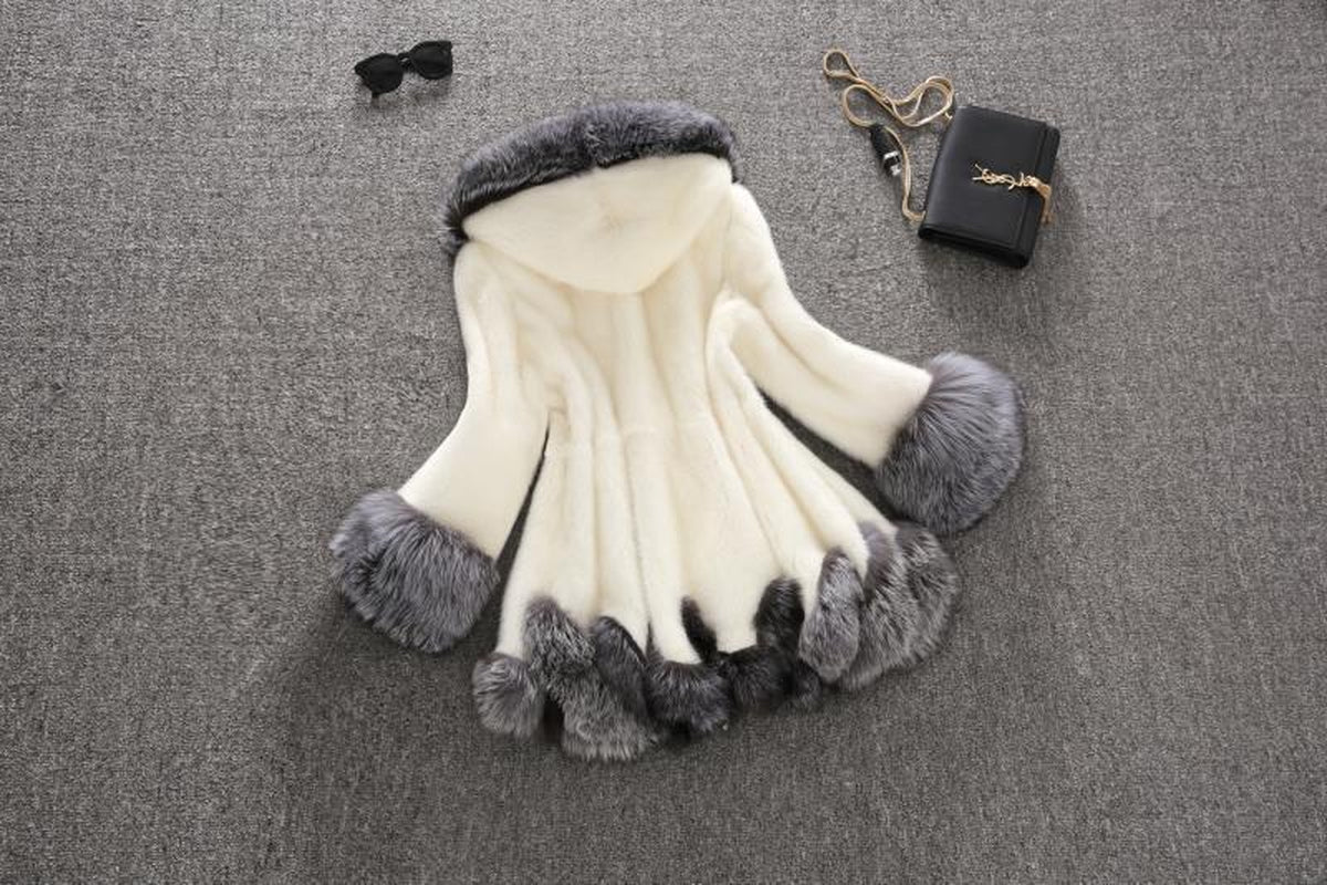 Imitation Fur Artificial Fur Women'S White Rabbit Fur Mink Winter Hooded Coat