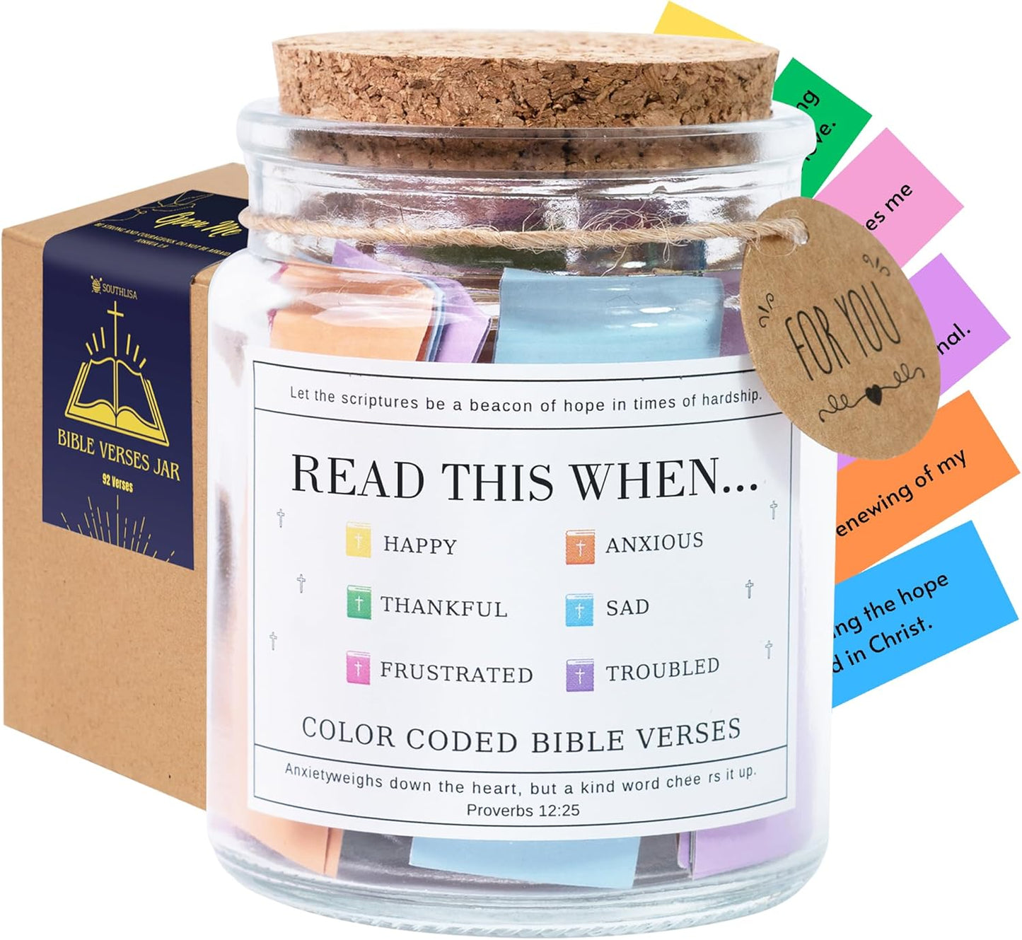 Read This When Bible Verses Jar for Daily Encouragement – Christian, Birthday & Christmas Gifts for Women; Great Gift for Mom, White Elephant Gift & Stocking Stuffer for Women