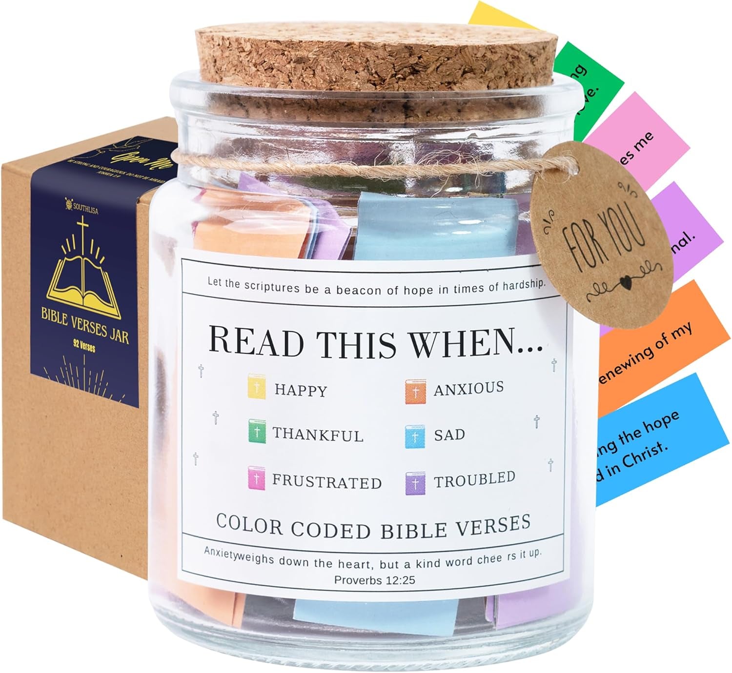 Read This When Bible Verses Jar for Daily Encouragement – Christian, Birthday & Christmas Gifts for Women; Great Gift for Mom, White Elephant Gift & Stocking Stuffer for Women