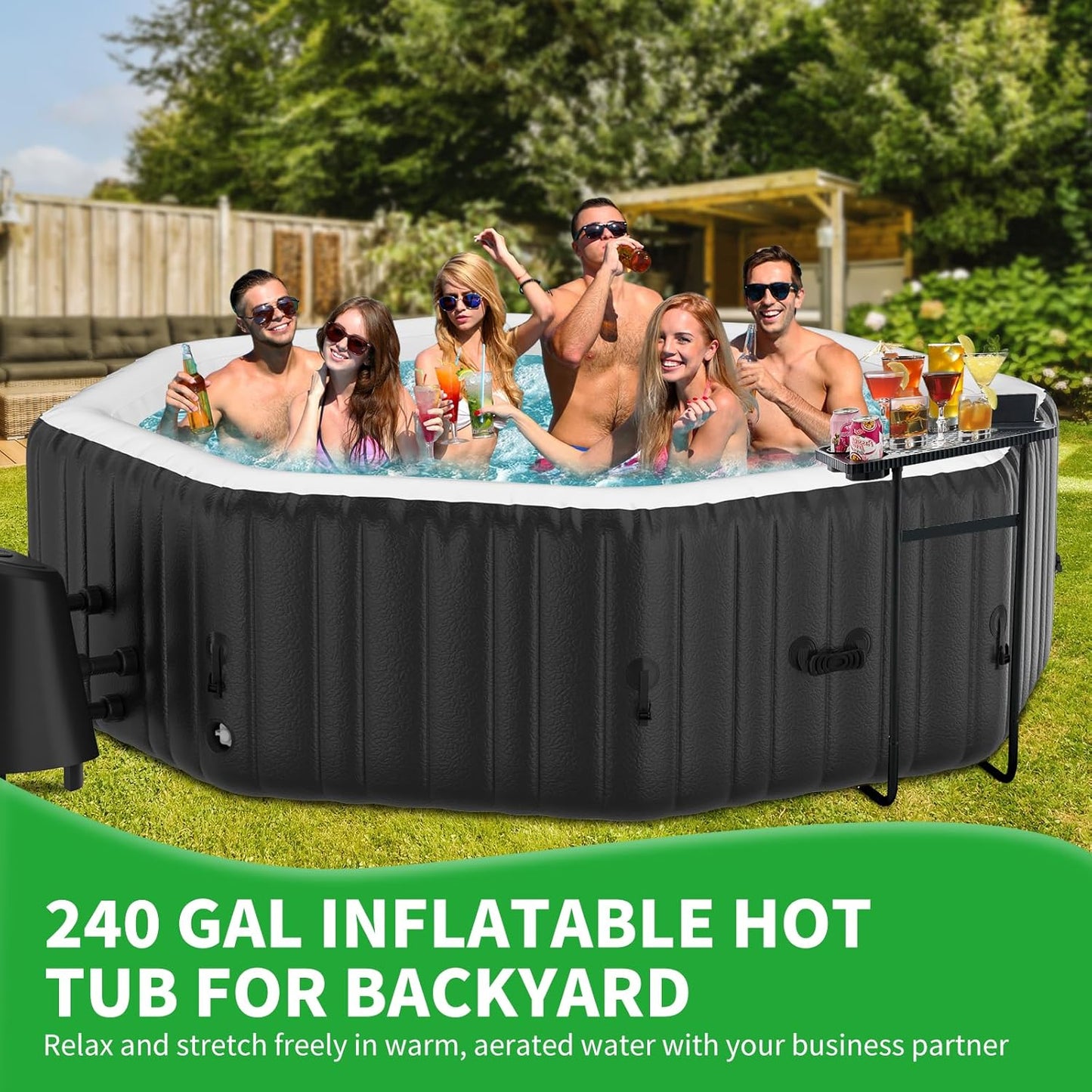 Inflatable Hot Tub, 4-6 Person Polygon Portable Blow up Hot Tub, Leak-Proof PVC Outdoor Spa with 130 Strong Air Jets, Heater Pump and Insulated Cover, 77” X 77”X 25”