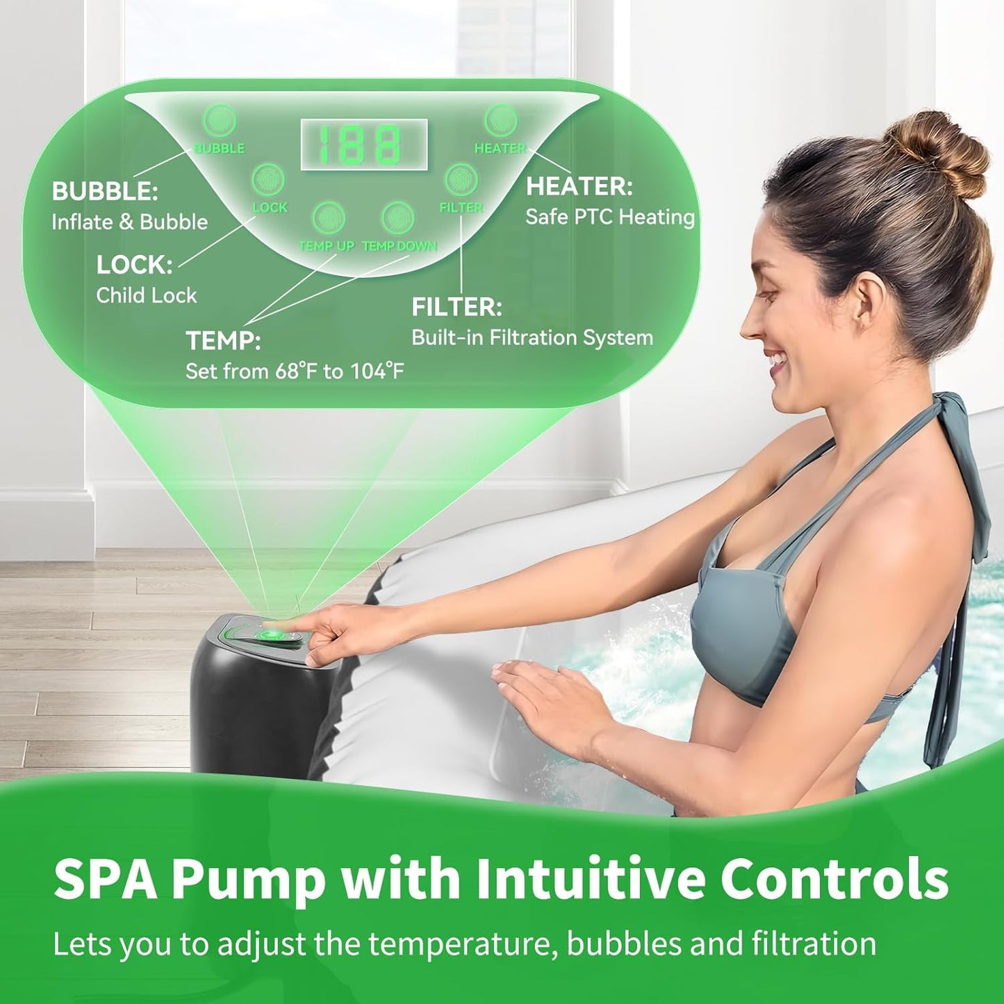 Inflatable Hot Tub, 4-6 Person Polygon Portable Blow up Hot Tub, Leak-Proof PVC Outdoor Spa with 130 Strong Air Jets, Heater Pump and Insulated Cover, 77” X 77”X 25”