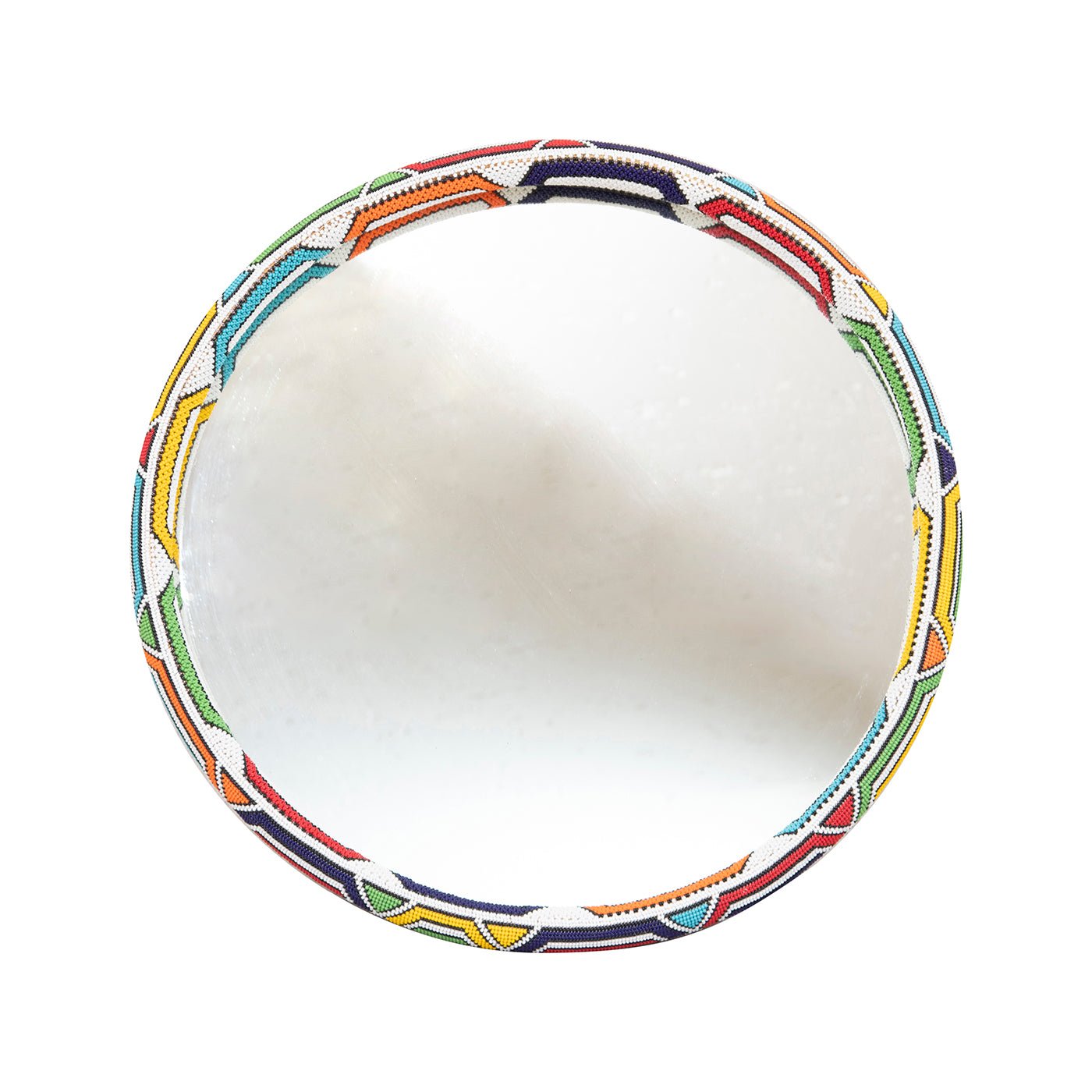 Handmade Beaded Ndebele Mirror Medium 16” – White Rim Wall Decor