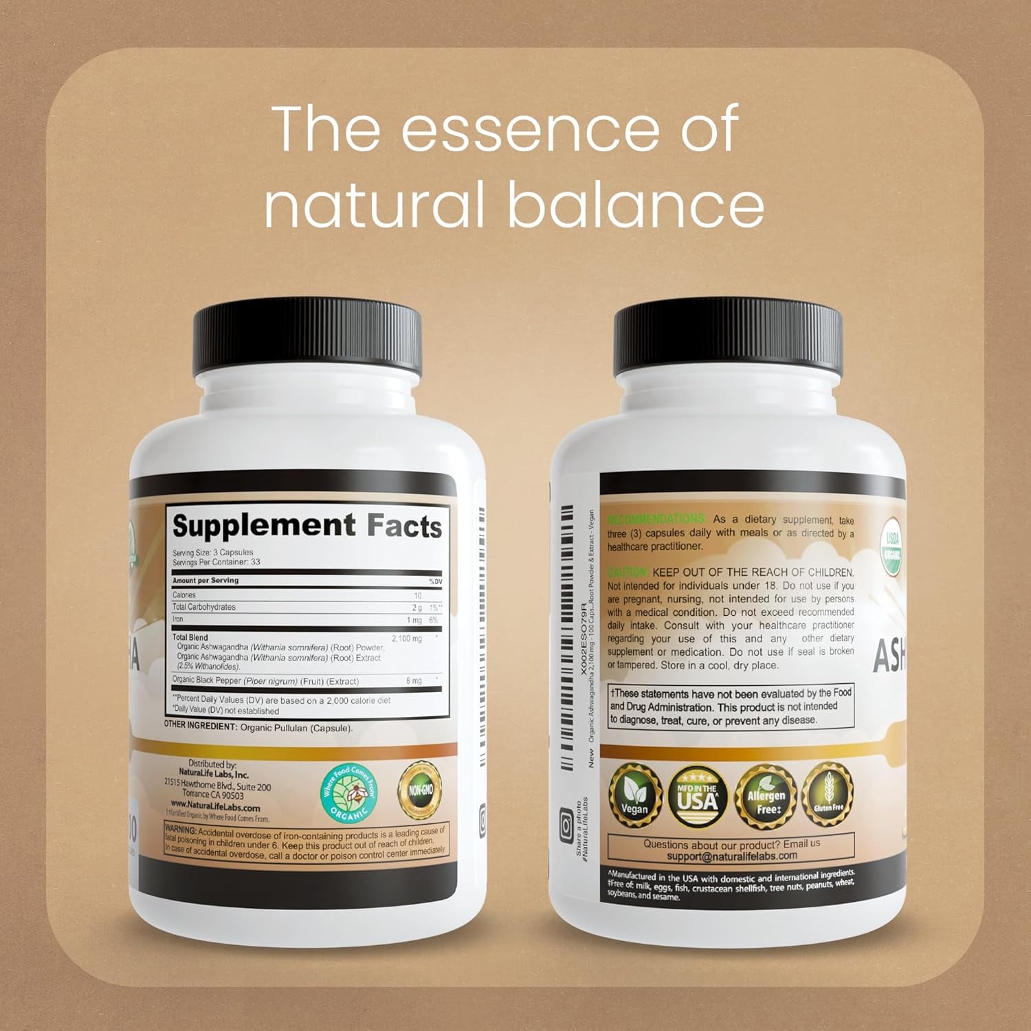 Organic Ashwagandha 2100 Mg per Serving – Root Powder & Extract – 100 Capsules – Vegan, Non-Gmo, Gluten-Free