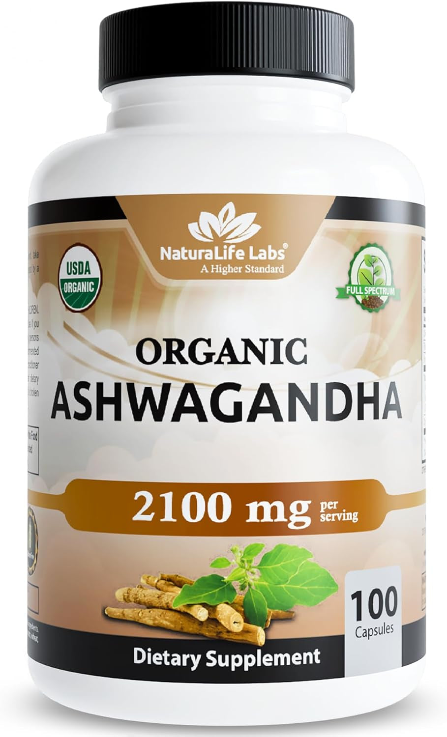 Organic Ashwagandha 2100 Mg per Serving – Root Powder & Extract – 100 Capsules – Vegan, Non-Gmo, Gluten-Free