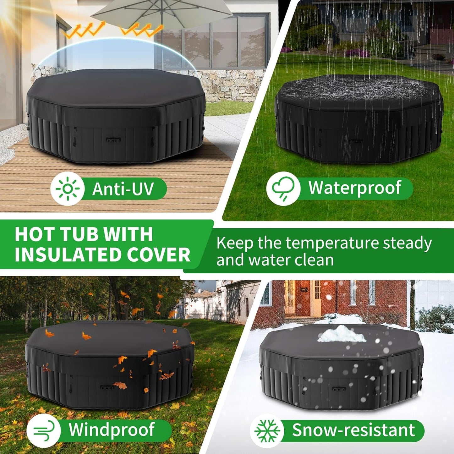 Inflatable Hot Tub, 4-6 Person Polygon Portable Blow up Hot Tub, Leak-Proof PVC Outdoor Spa with 130 Strong Air Jets, Heater Pump and Insulated Cover, 77” X 77”X 25”