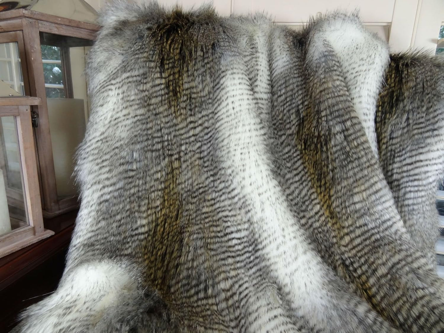 Beige Gold Fur Throw Blanket & Bedspread - Alaskan Hawk Faux Fur - White Gray Beige Gold Faux Fur - Luxury Soft Throw Blanket & Bedspread, Handmade in US, 16408